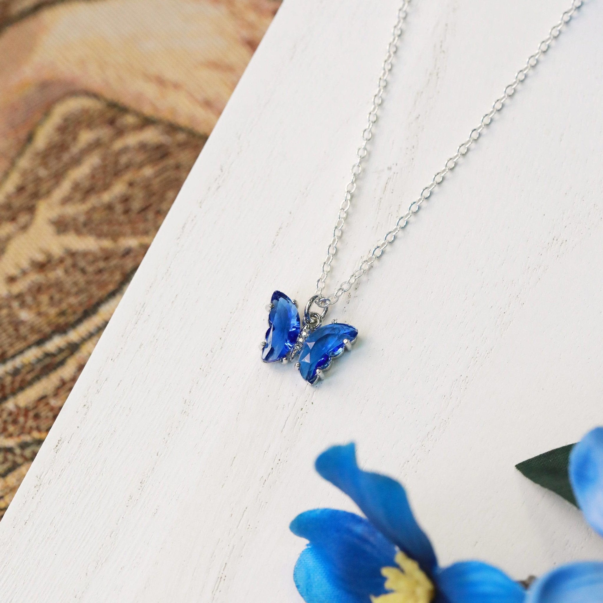 Crystal Butterfly Necklace - Silver - The Gilded Witch