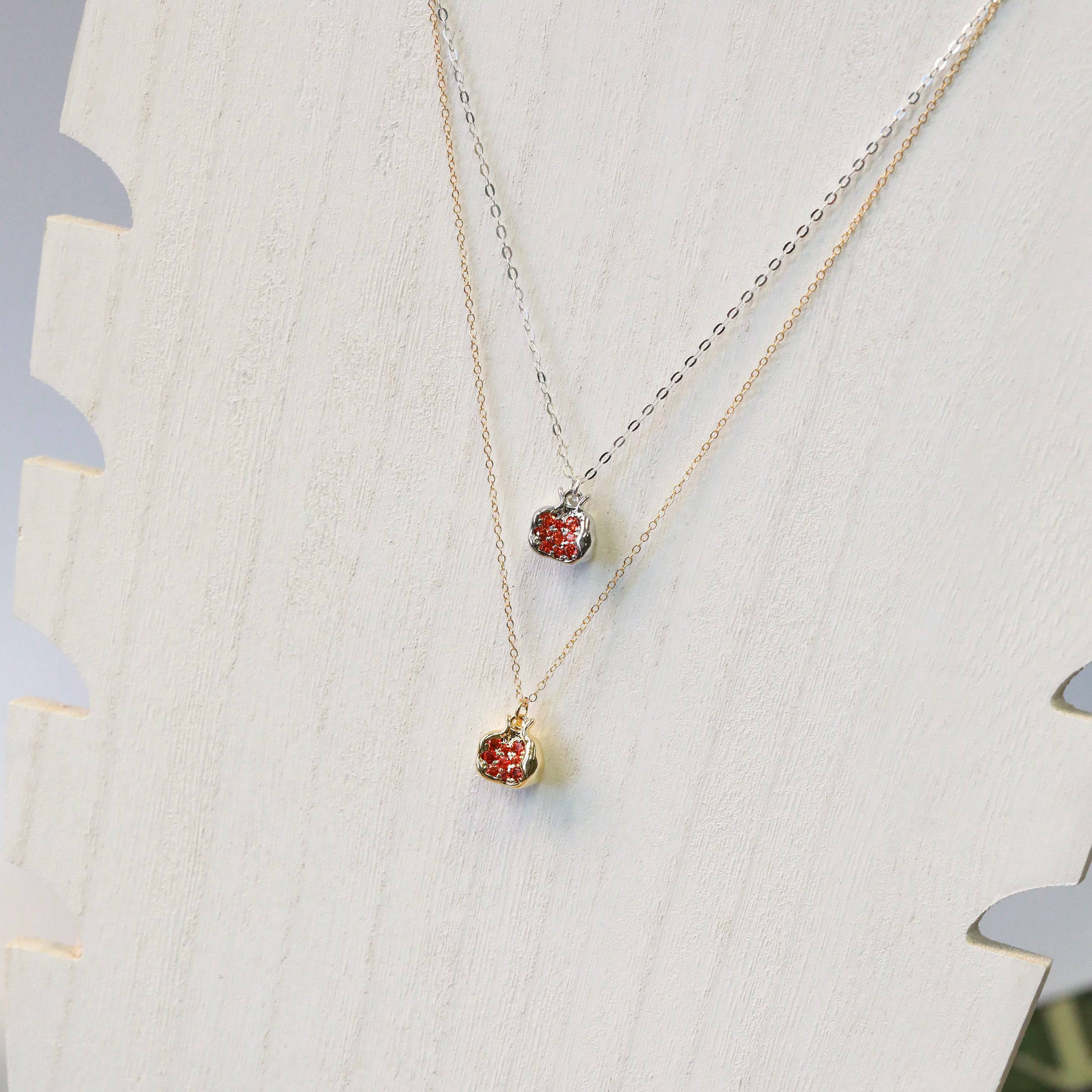 pomegranate gemstone stretchy charm bracelet in gold or silver inspired by Persephone and Hecate matching necklace