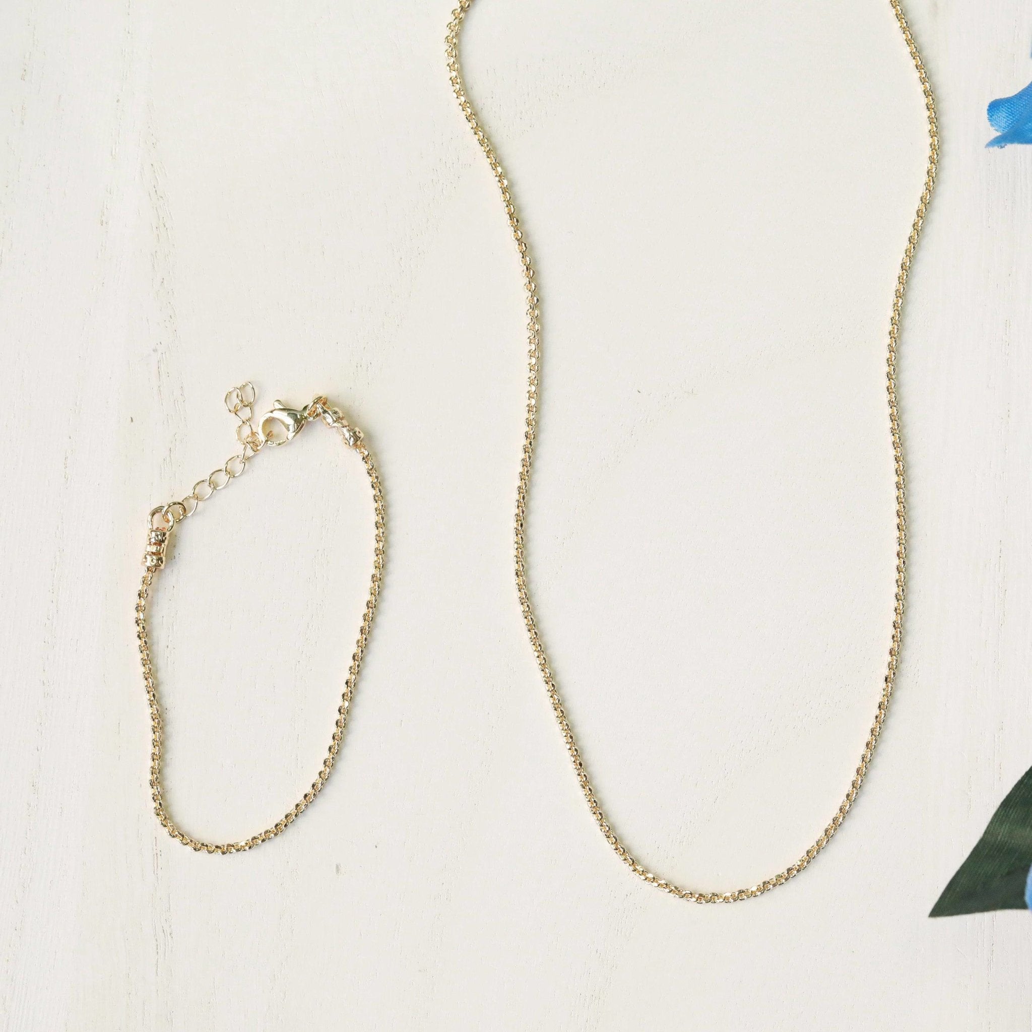gold ribbon 14kt gold filled chain dainty necklace matching bracelet