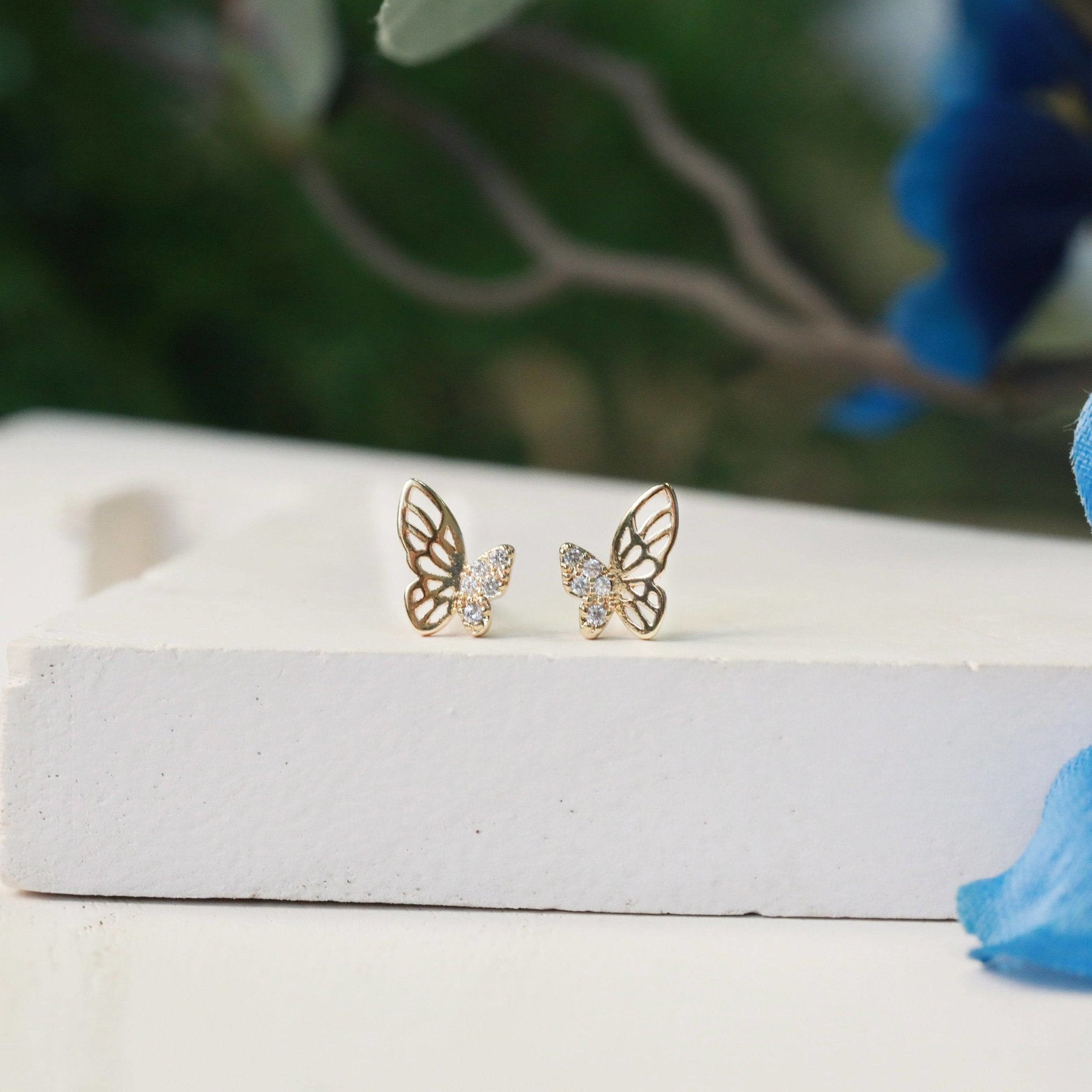 dainty butterfly crystal studs lifestyle image