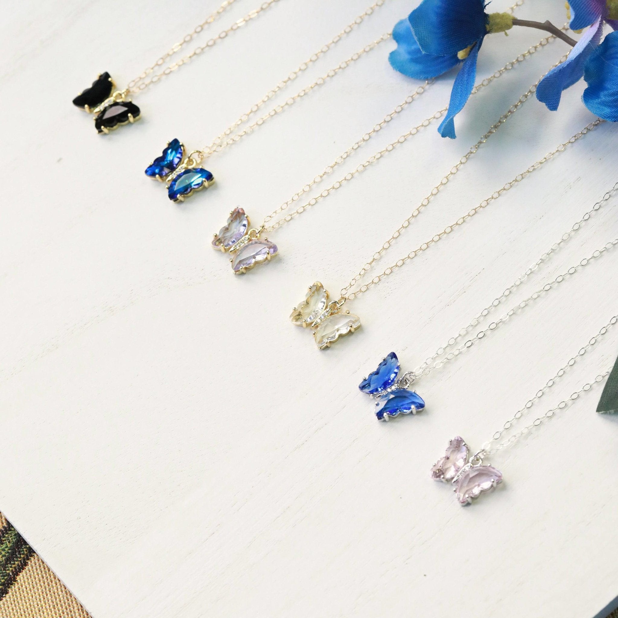 Crystal Butterfly Necklace - Silver - The Gilded Witch