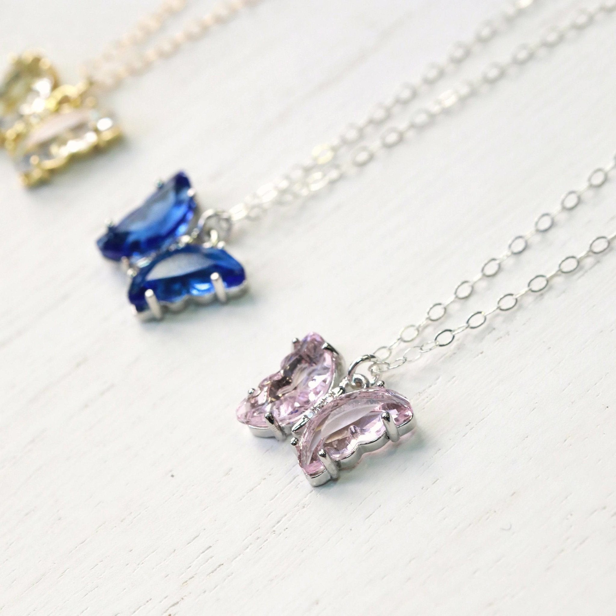Crystal Butterfly Necklace - Silver - The Gilded Witch