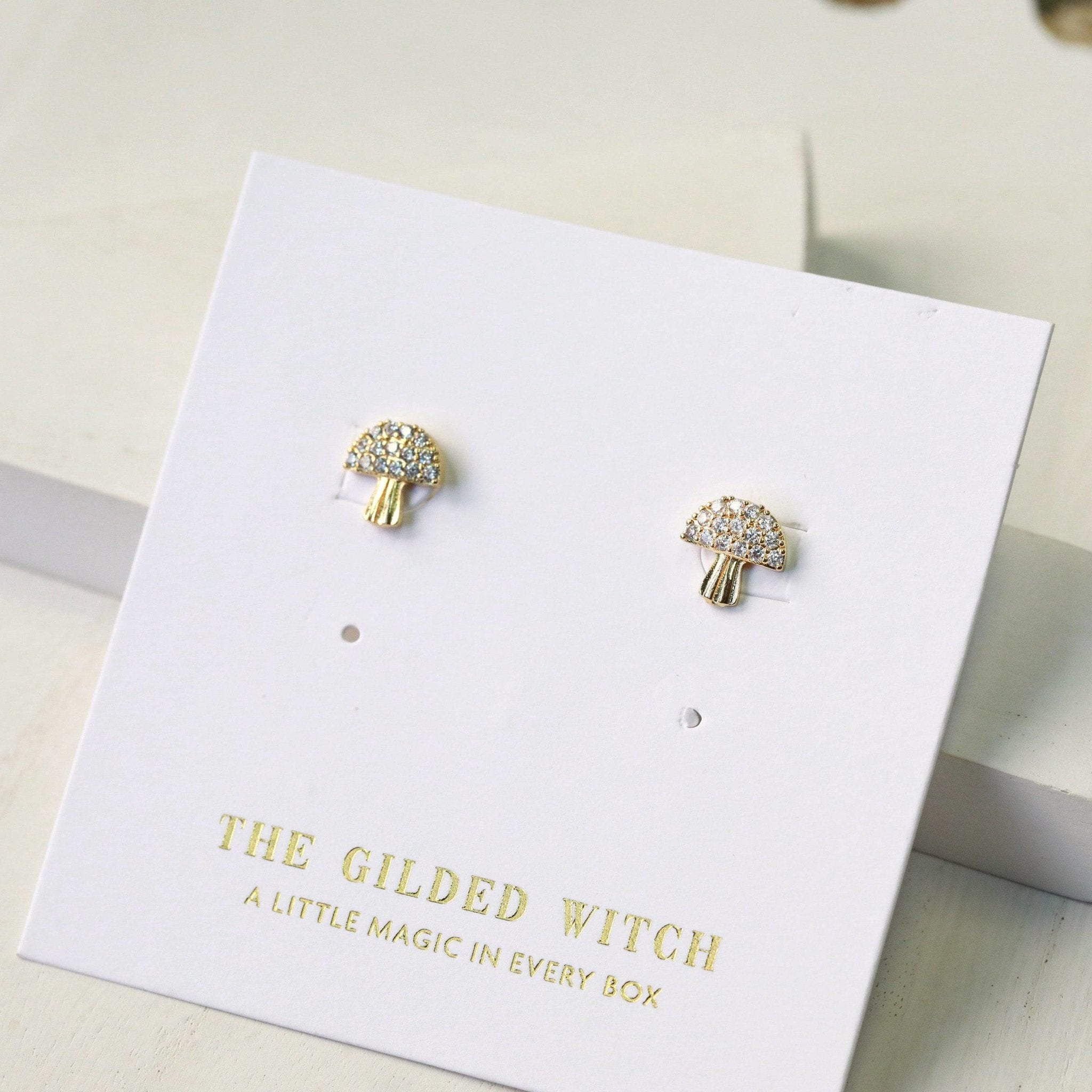 dainty mushroom crystal stud earrings card view