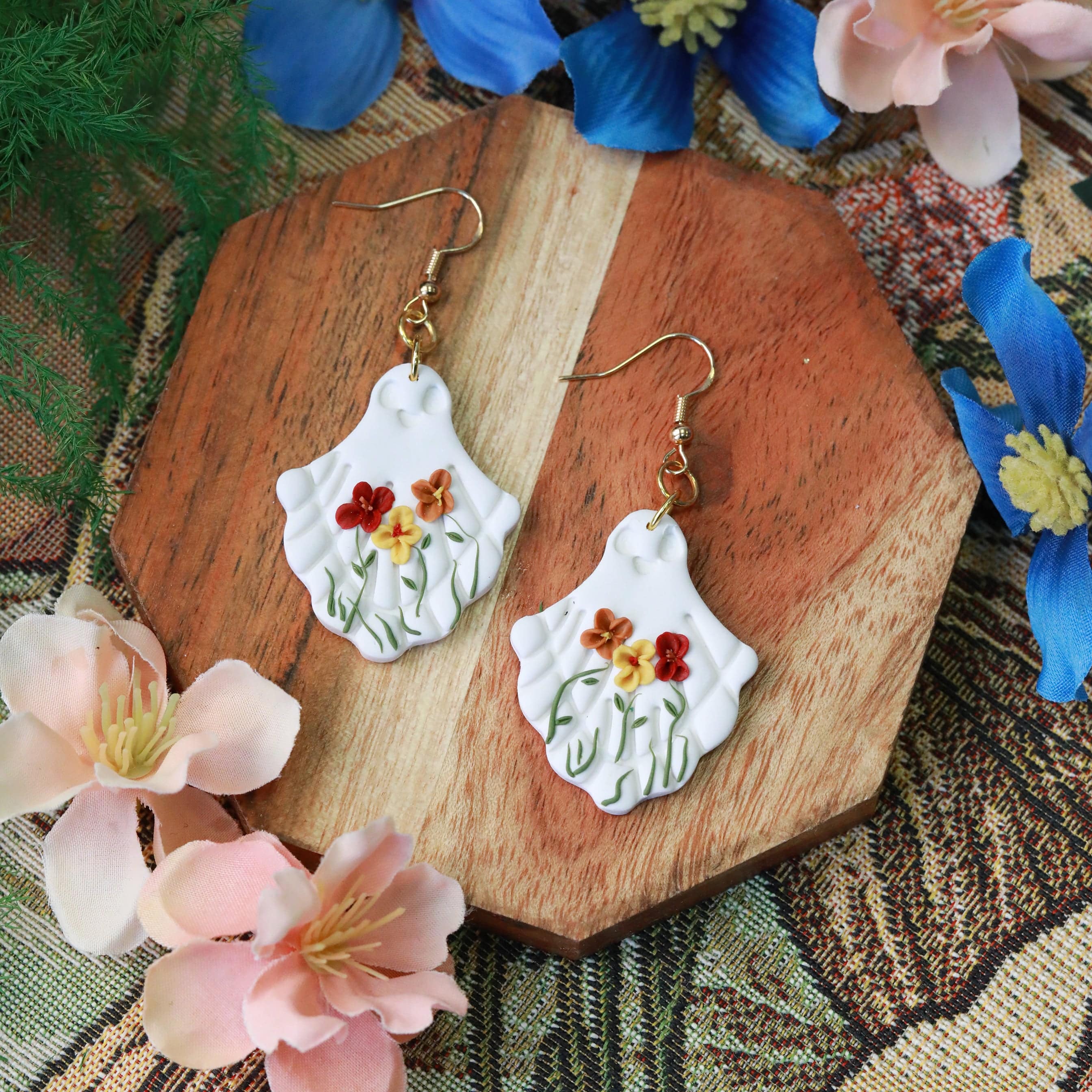 flower happy clay ghost earrings from everything ky and i top image