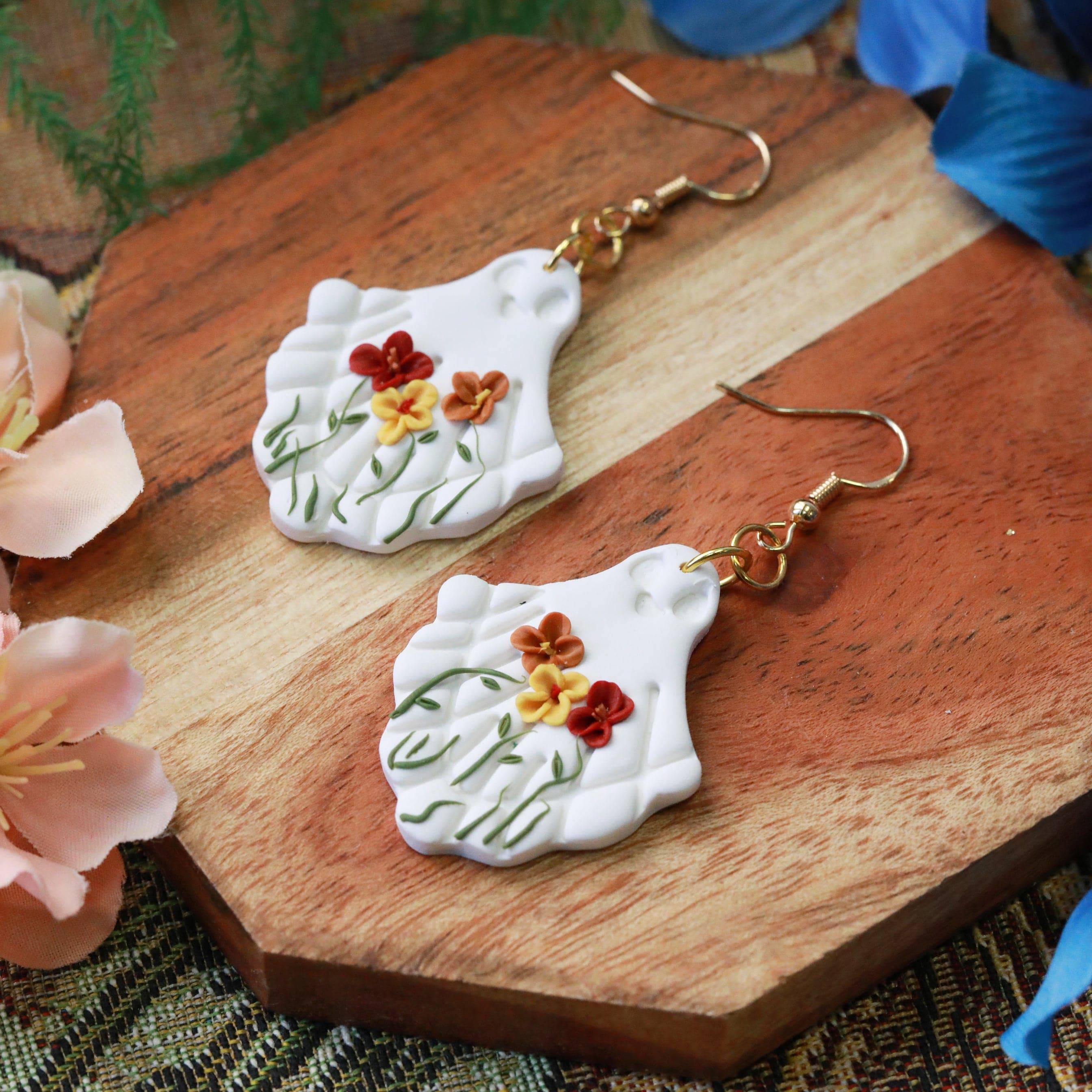 flower happy clay ghost earrings from everything ky and i side image