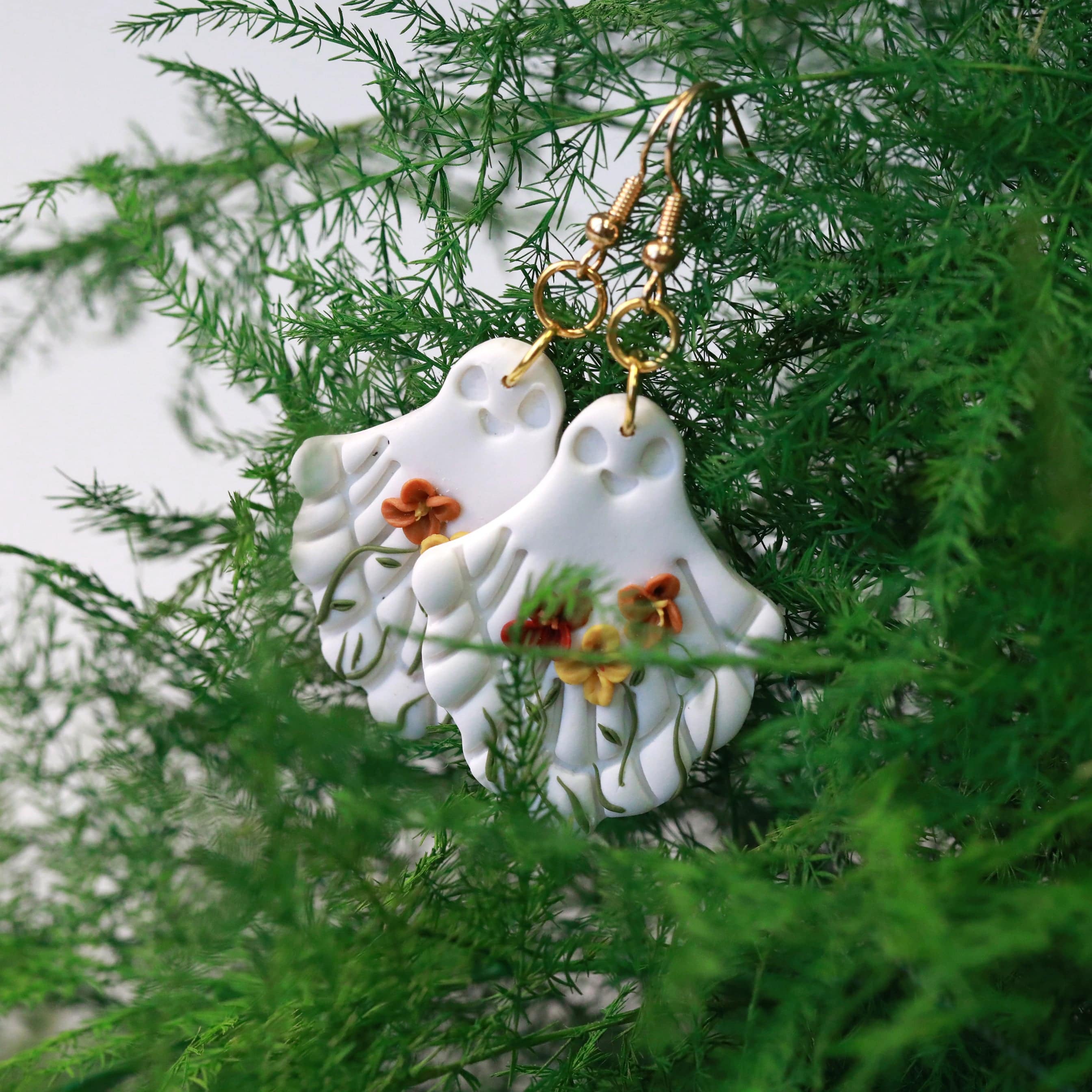 flower happy clay ghost earrings from everything ky and i plant image