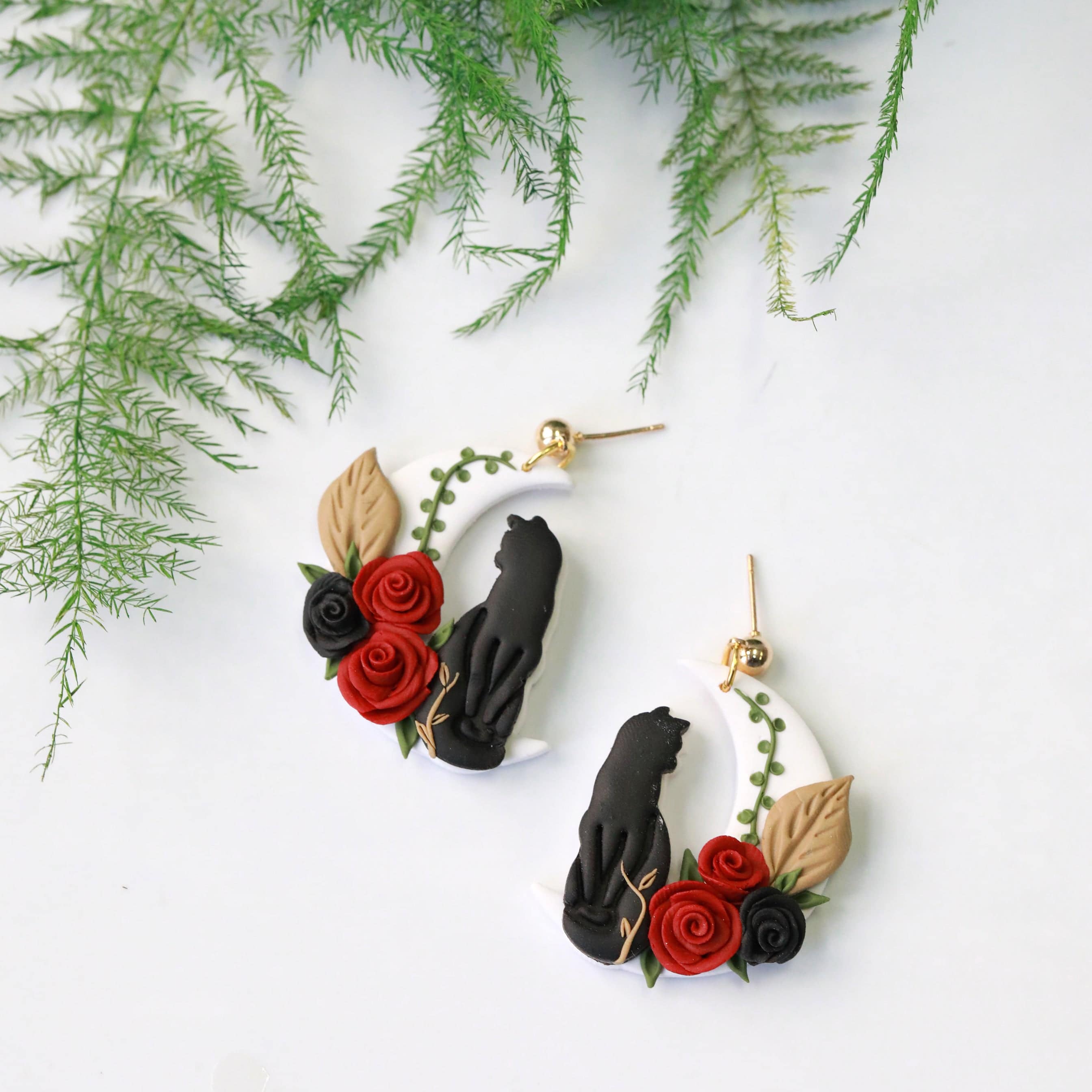 black cat moon clay earrings from everything ky and i grgeenery image