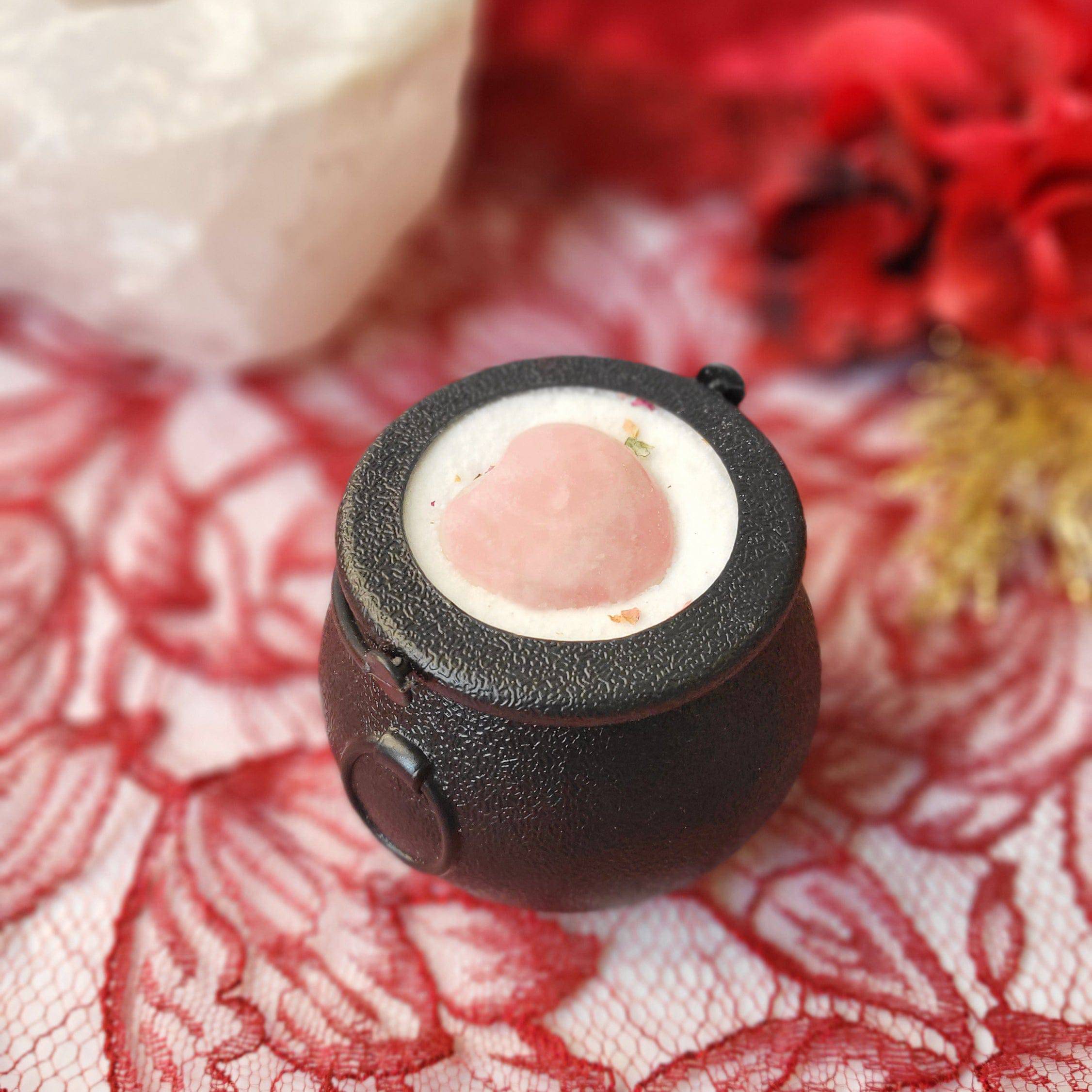 Love Spell Cauldron Bath Bomb with Rose Quartz Heart - The Gilded Witch