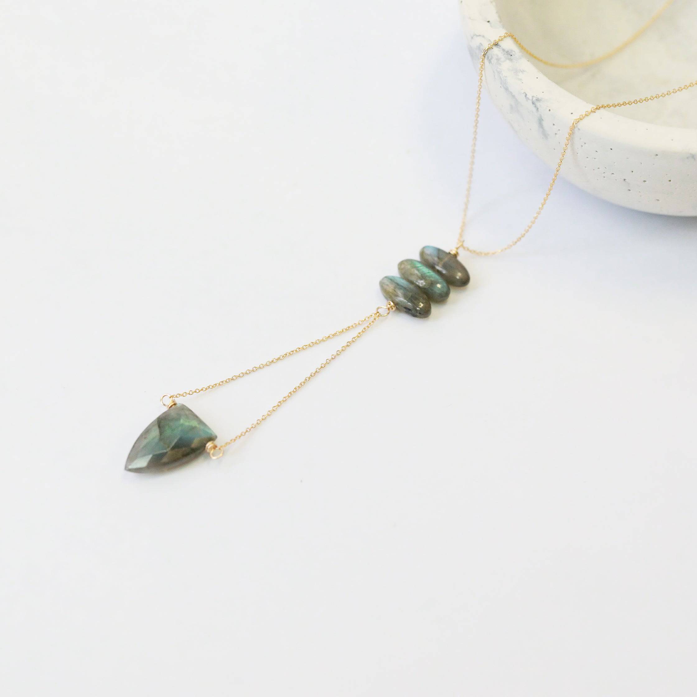 The Shield Necklace - Labradorite Lariat - The Gilded Witch