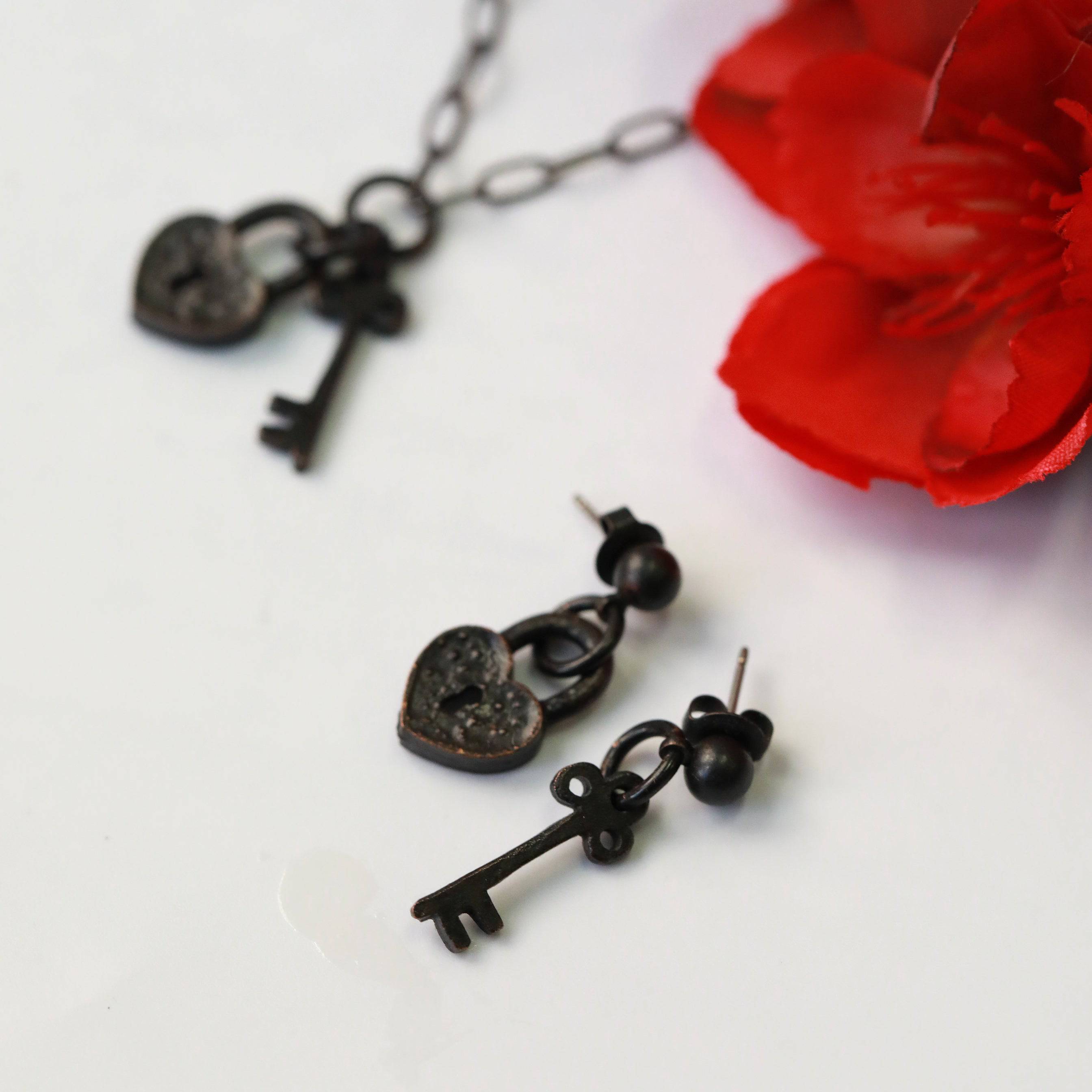 Key To My Heart Asymetrical Post Earrings - The Gilded Witch