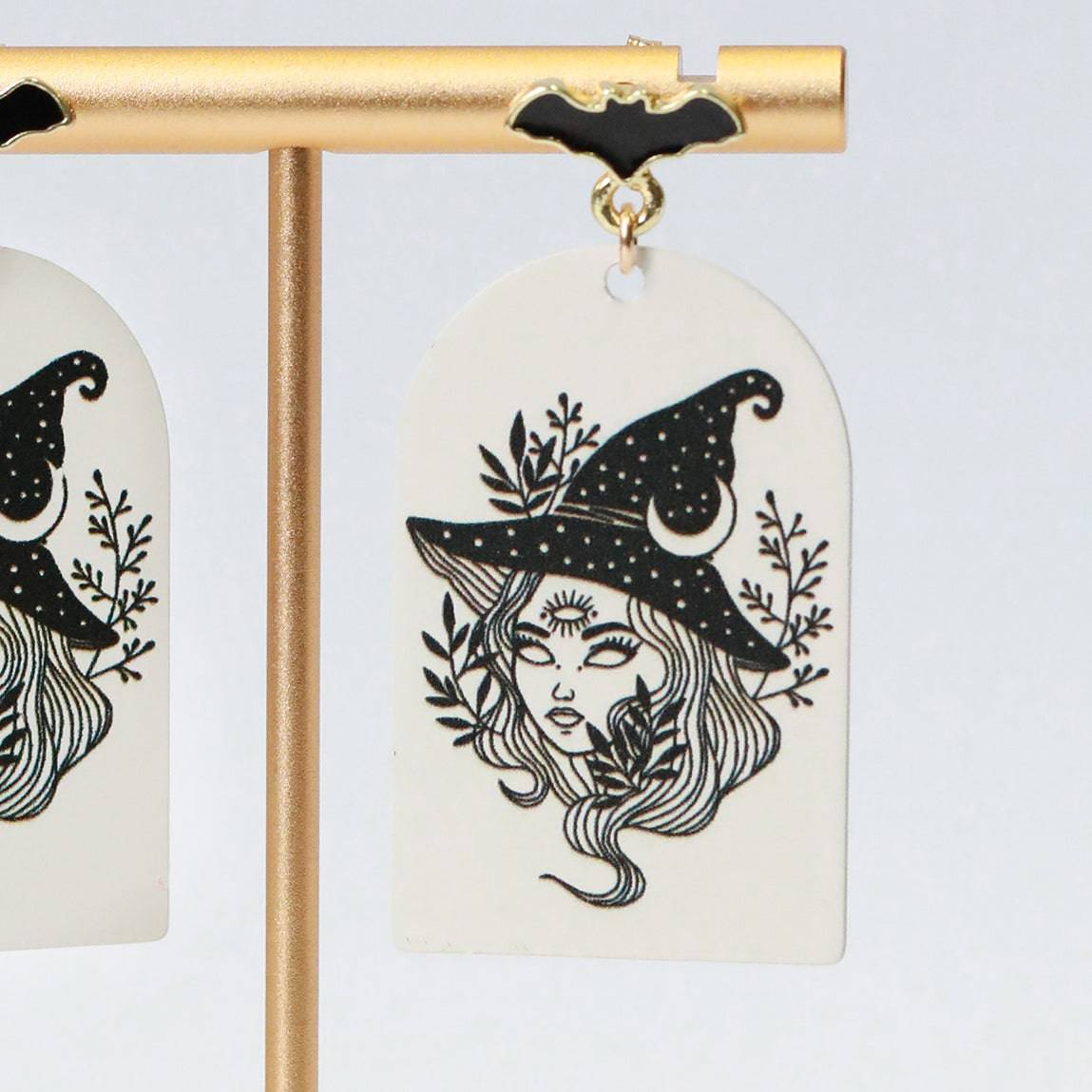 Painted Witch Stud Earrings - Black and White - The Gilded Witch