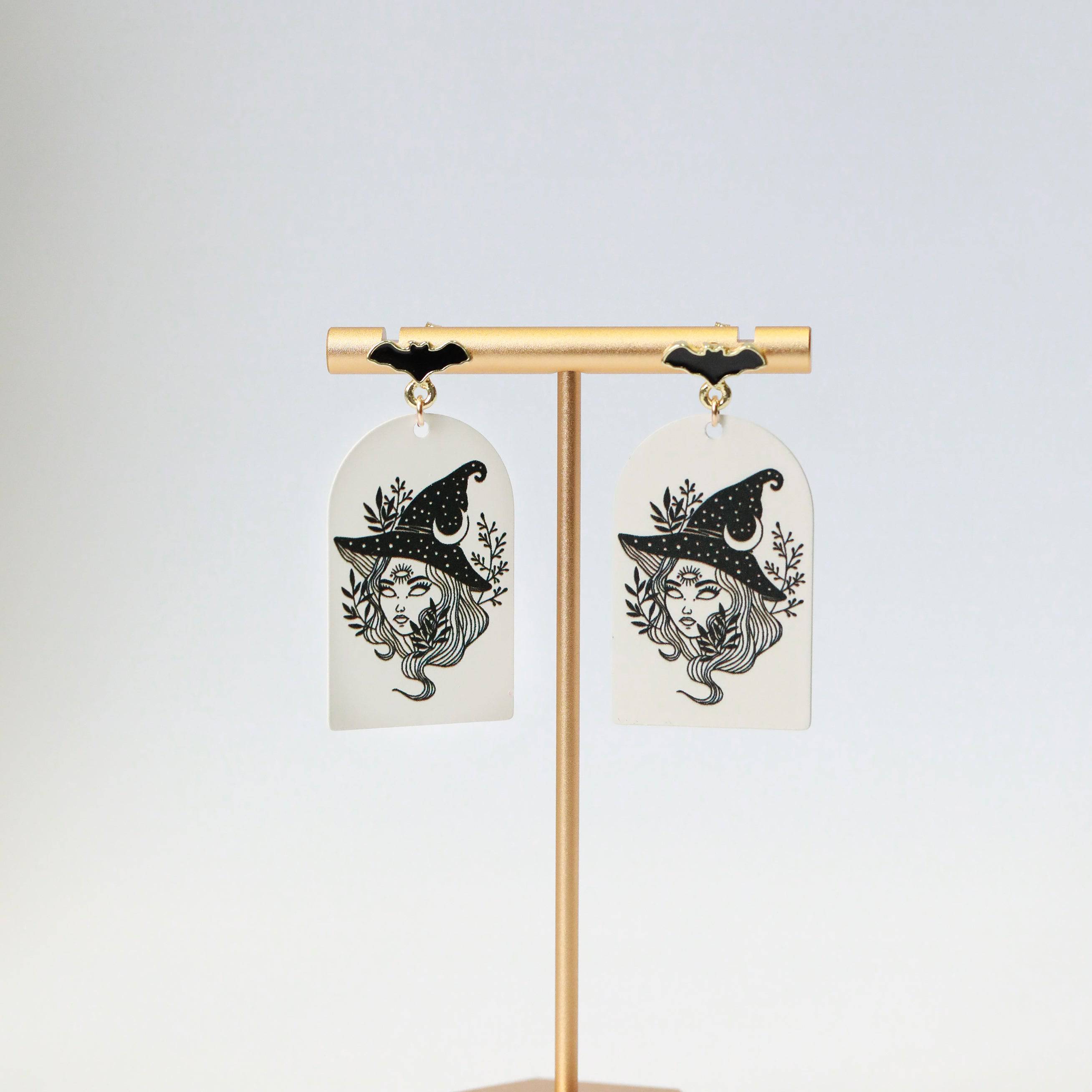 Painted Witch Stud Earrings - Black and White - The Gilded Witch
