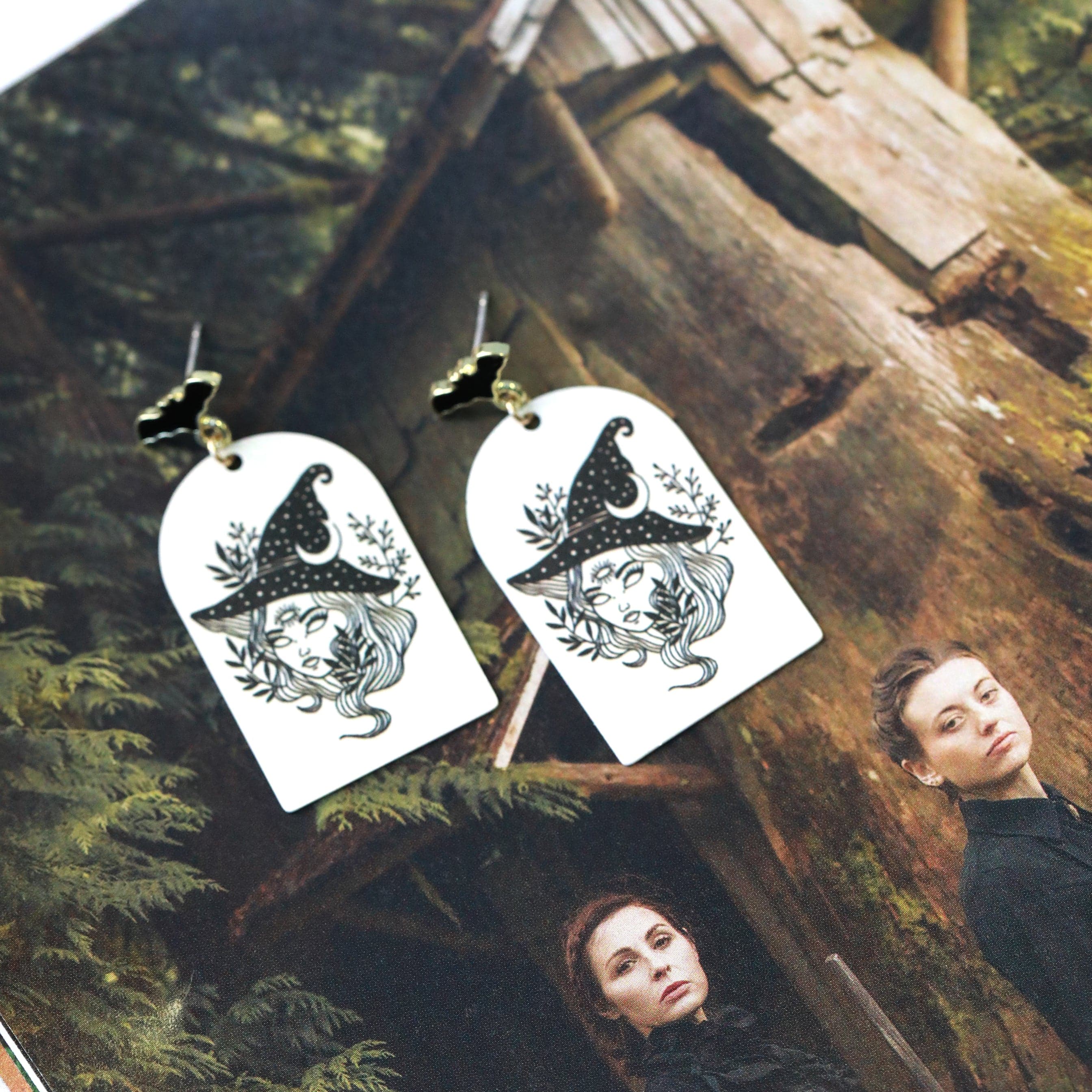 Painted Witch Stud Earrings - Black and White - The Gilded Witch