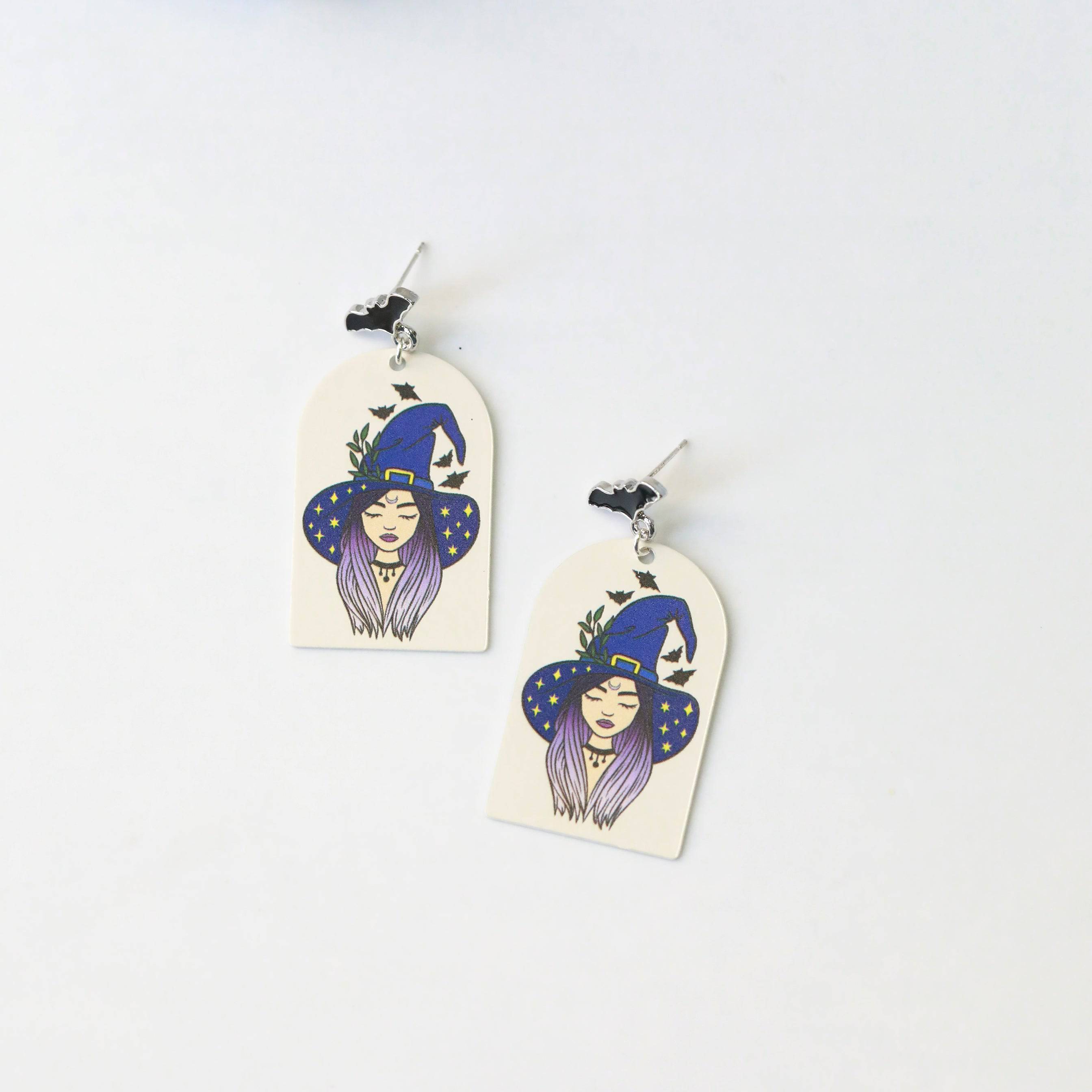 Painted Witch Stud Earrings - Purple + Blue - The Gilded Witch