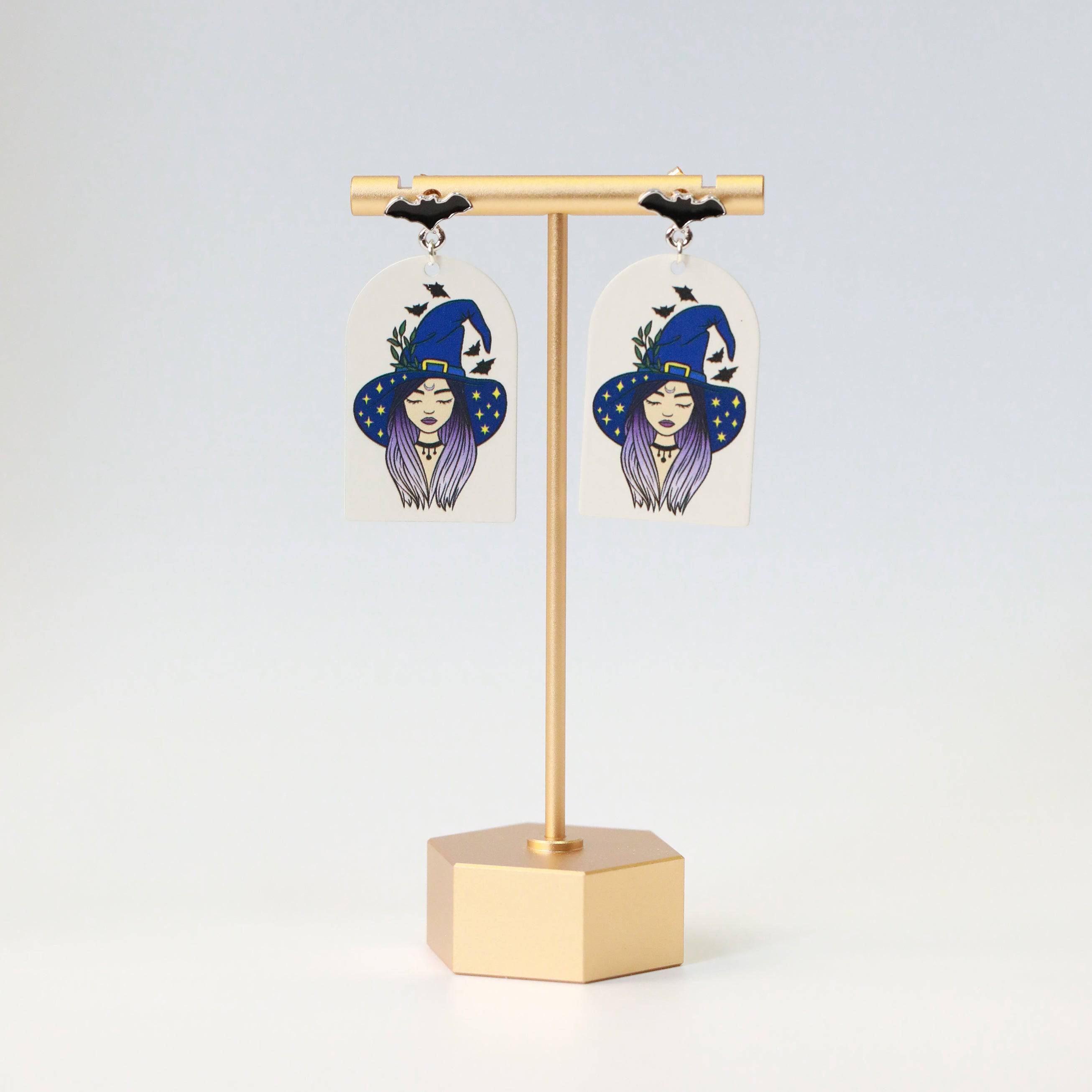 Painted Witch Stud Earrings - Purple + Blue - The Gilded Witch