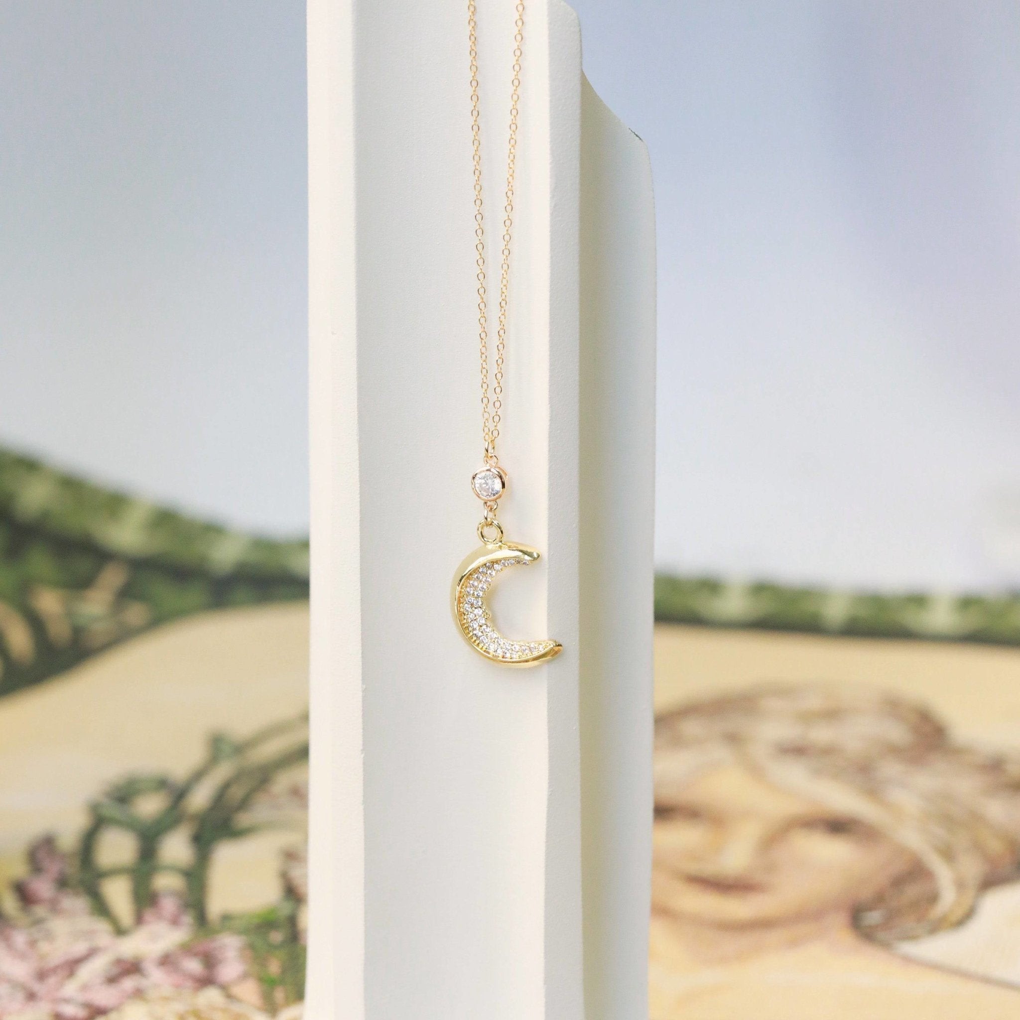 Crystal Crescent Moon Necklace - The Gilded Witch