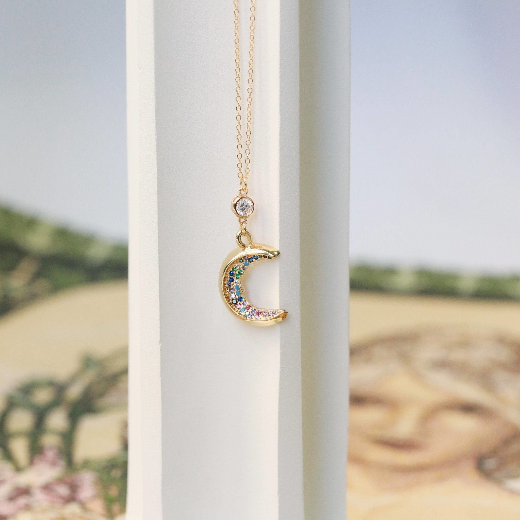 Crystal Crescent Moon Necklace - The Gilded Witch