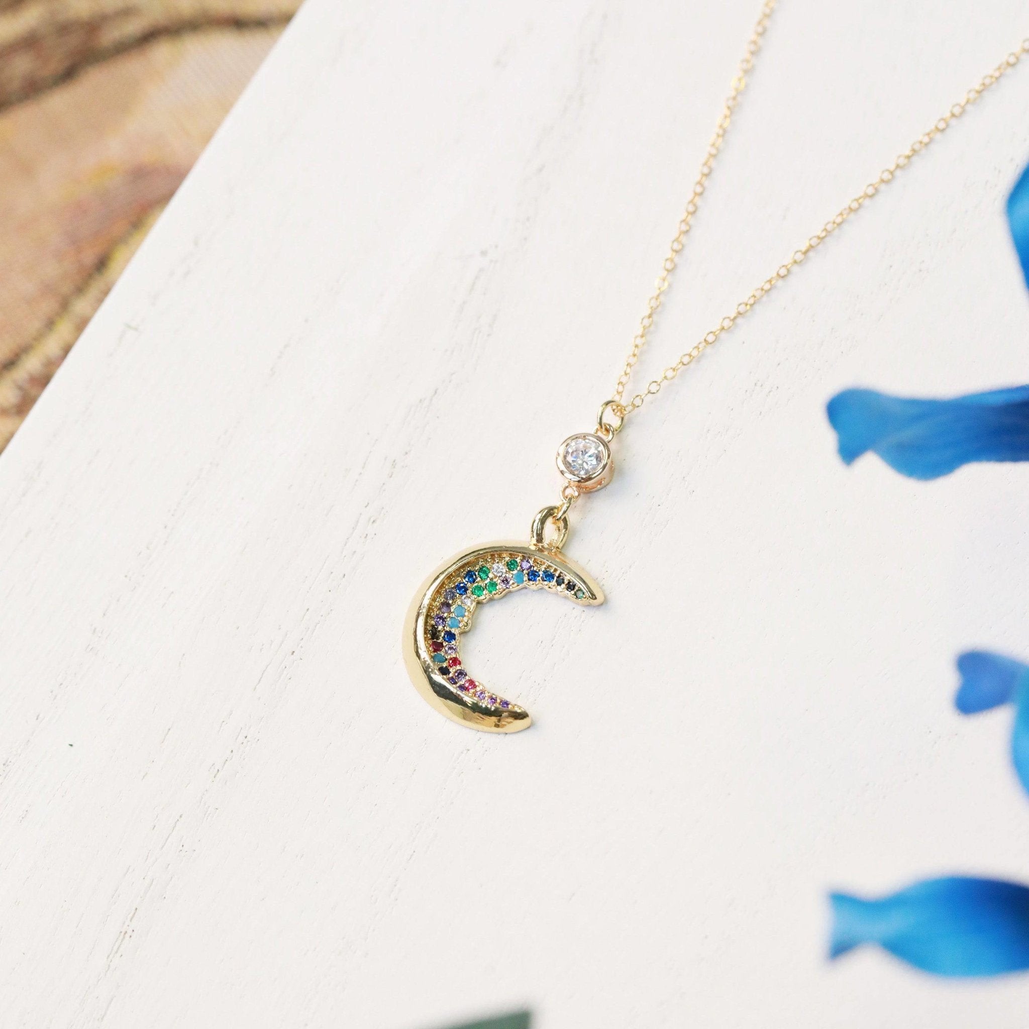 Crystal Crescent Moon Necklace - The Gilded Witch