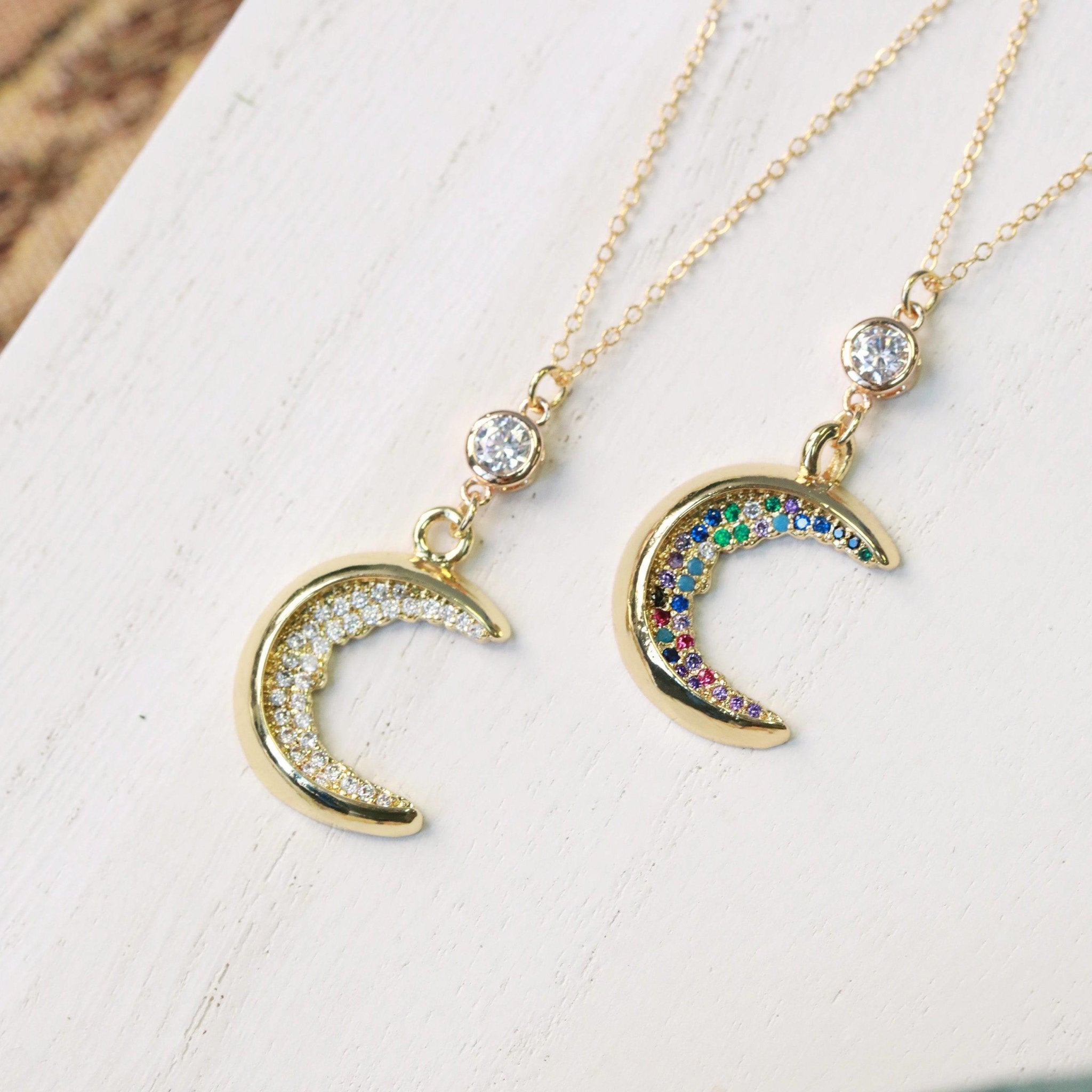 Crystal Crescent Moon Necklace - The Gilded Witch