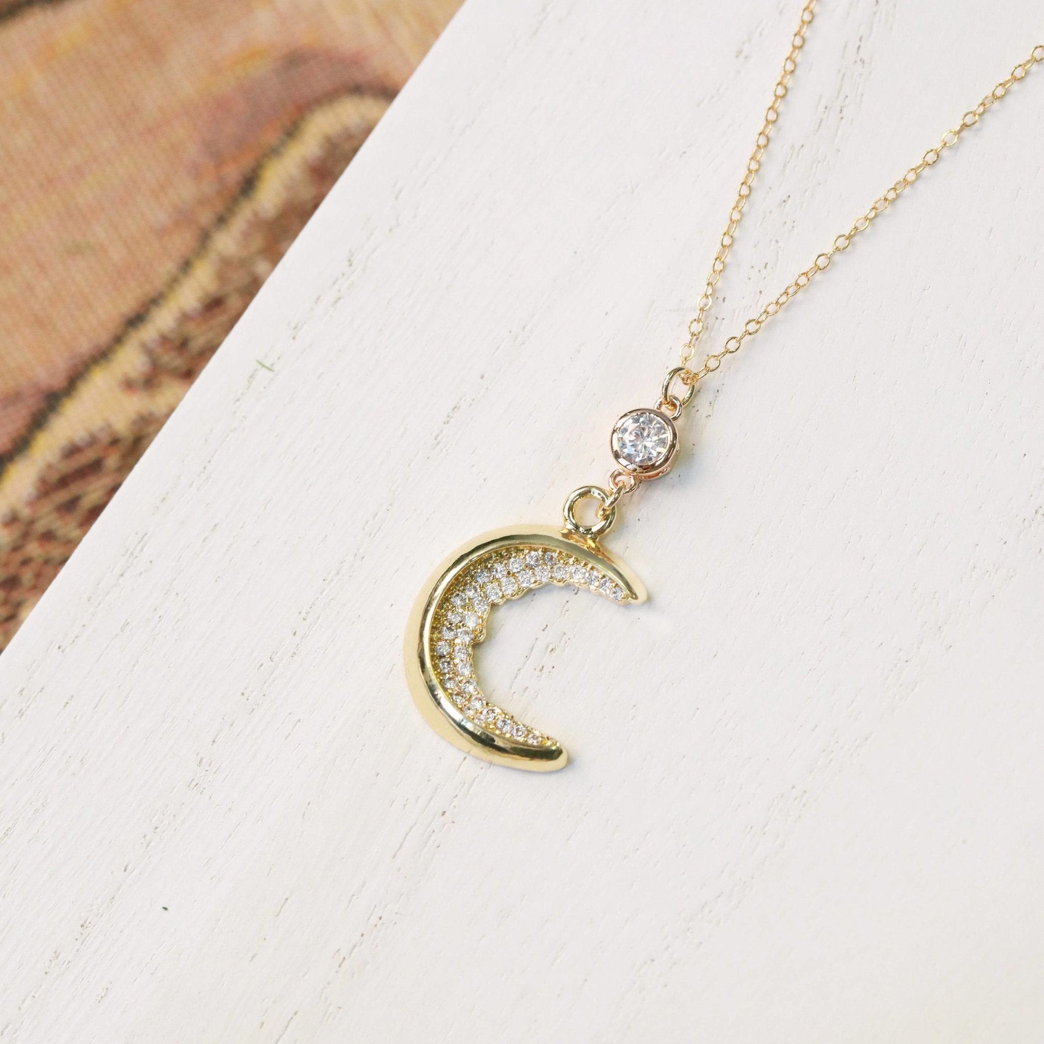 Crystal Crescent Moon Necklace - The Gilded Witch