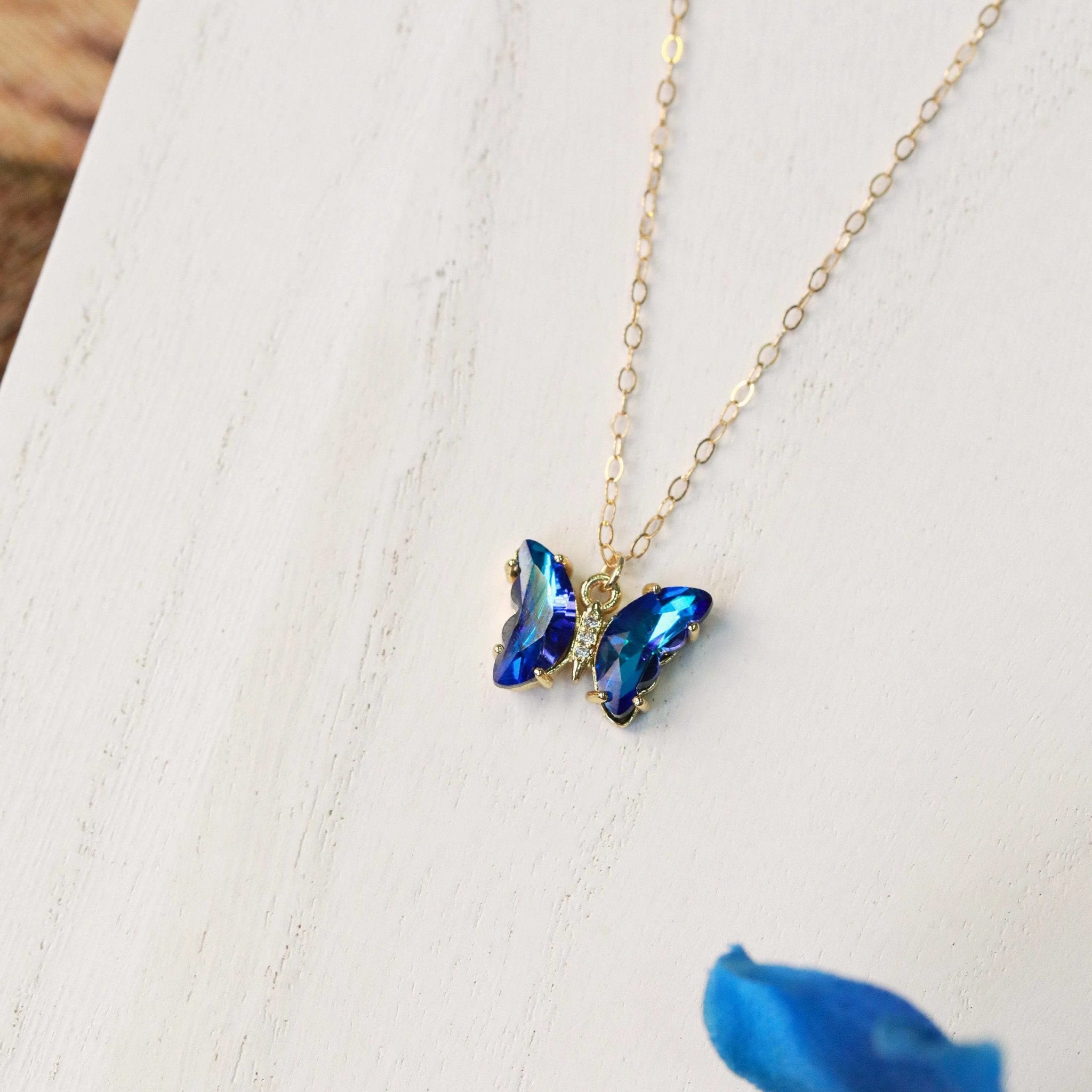 Crystal Butterfly Necklace - Gold - The Gilded Witch