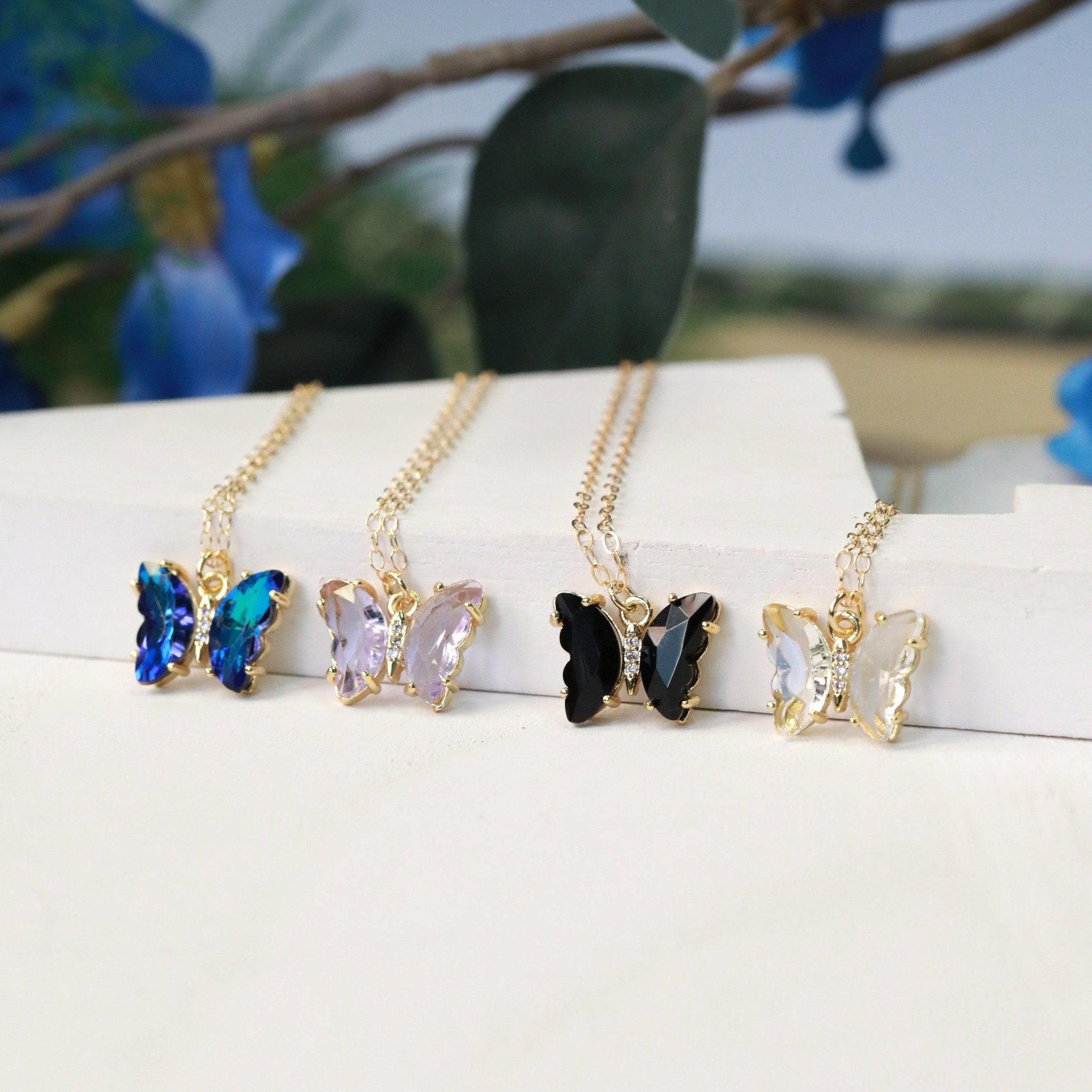 Crystal Butterfly Necklace - Gold - The Gilded Witch