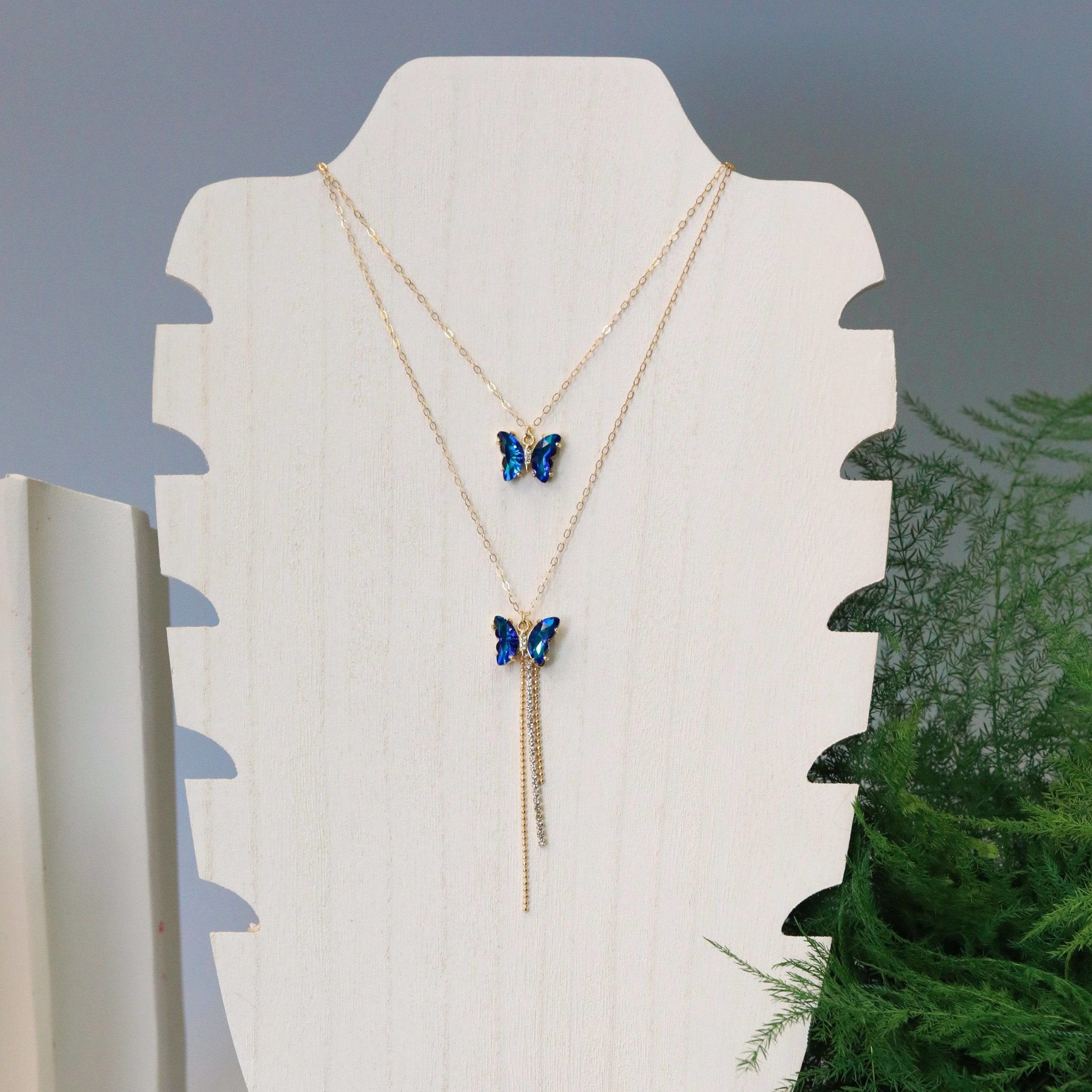 Crystal Butterfly Necklace with Fringe Drop - The Gilded Witch