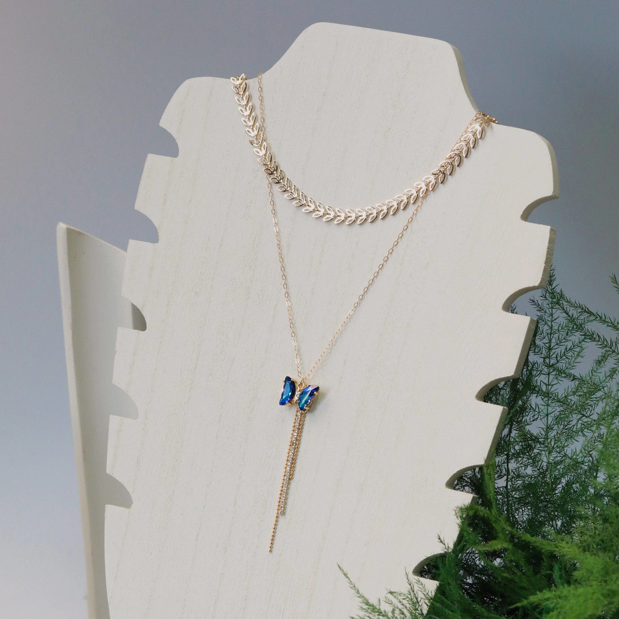 Crystal Butterfly Necklace with Fringe Drop - The Gilded Witch