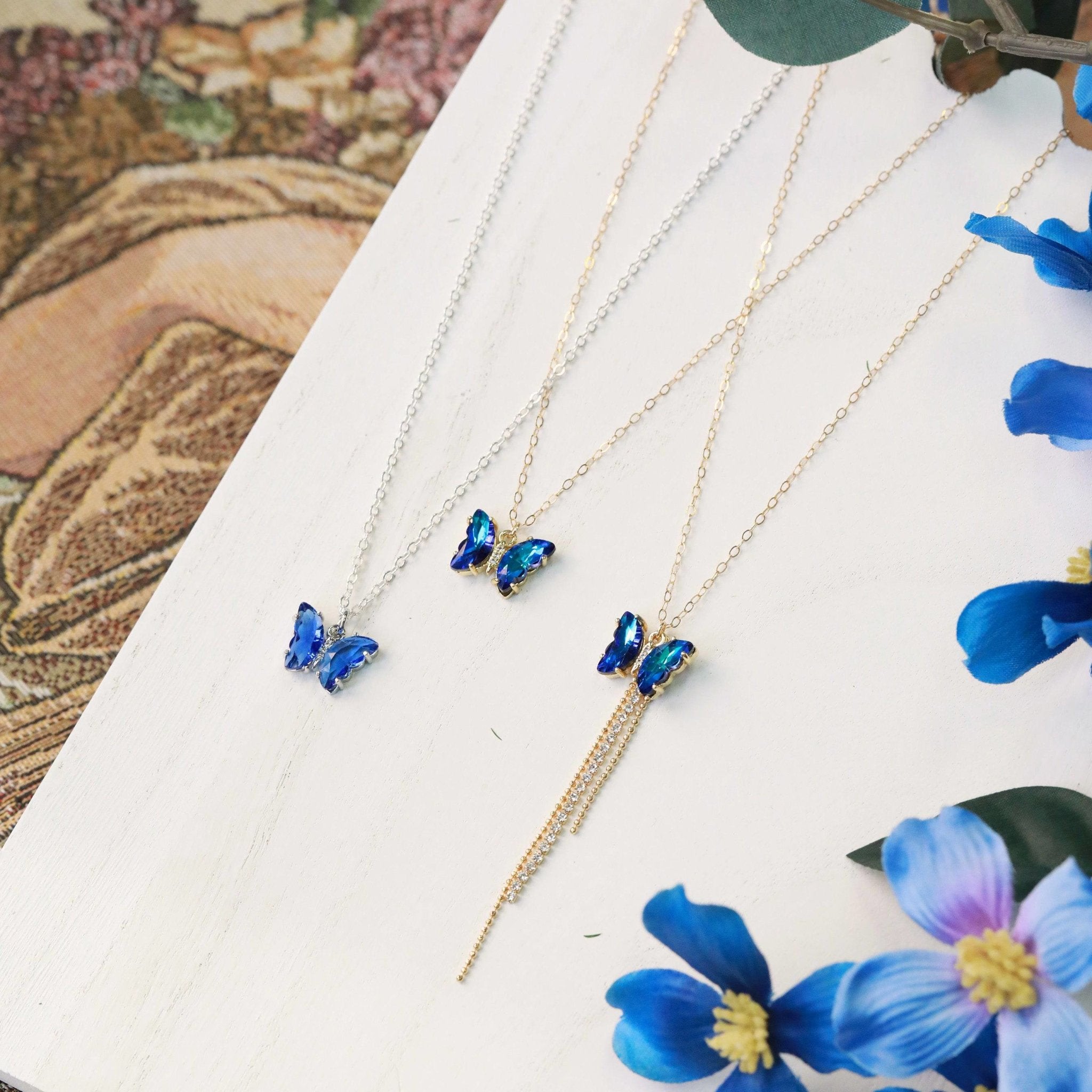 Crystal Butterfly Necklace with Fringe Drop - The Gilded Witch
