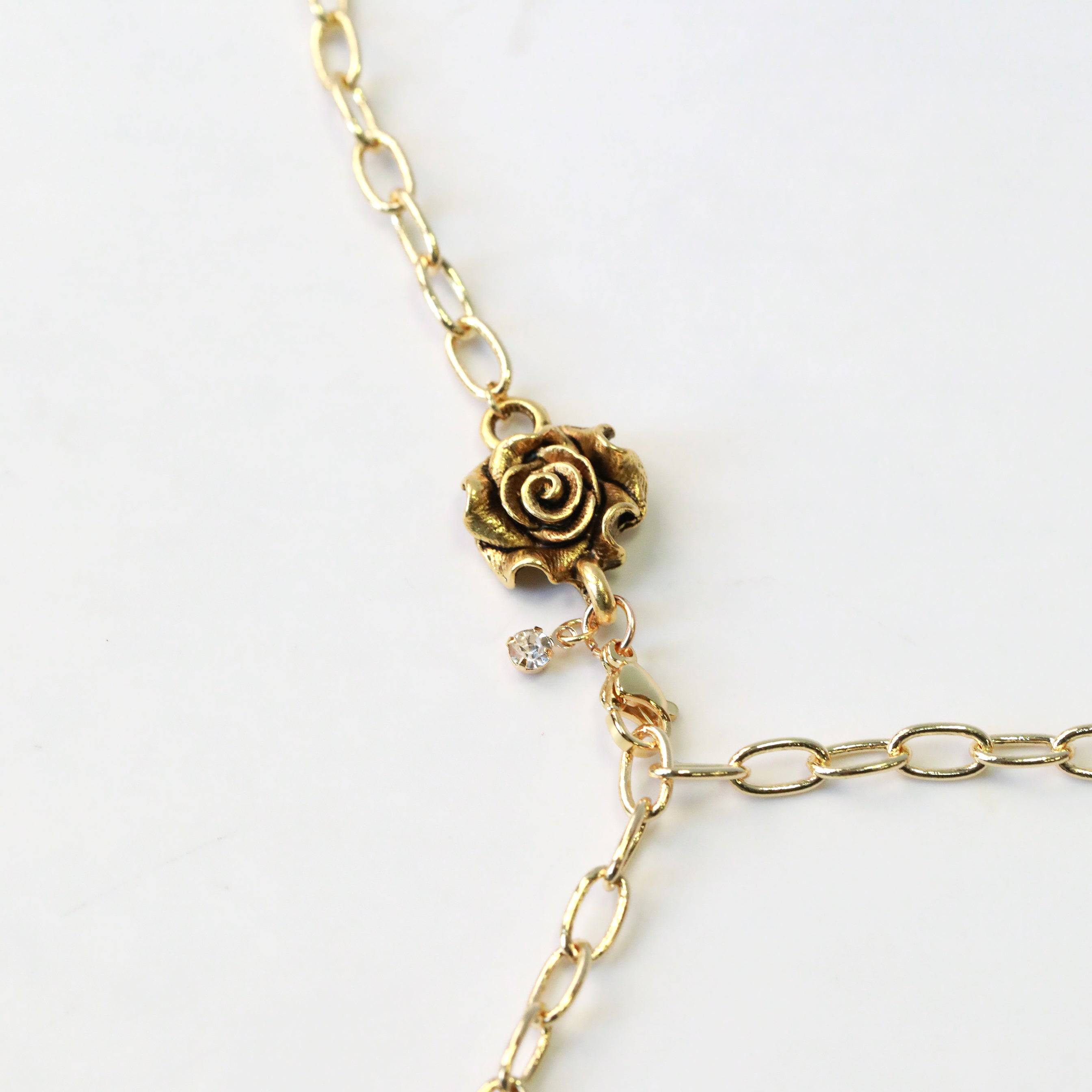 Golden Rose Lariat Necklace - The Gilded Witch