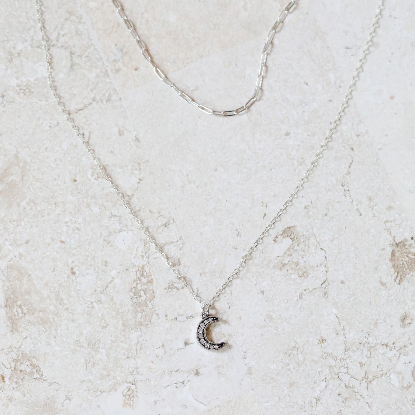 Sterling Silver Crescent Moon Double Necklace