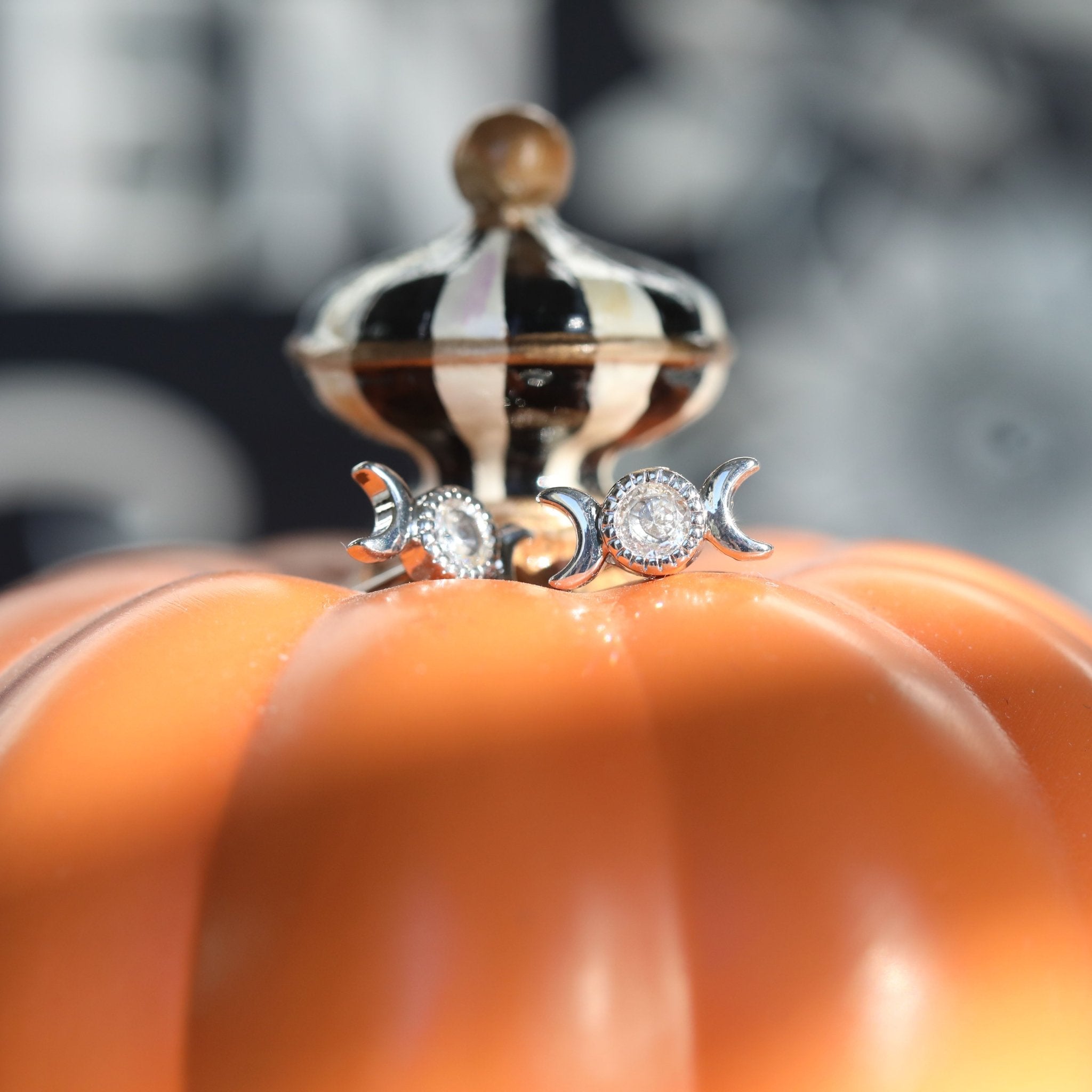 Triple Goddess Moon Stud Earrings - Gold or Silver