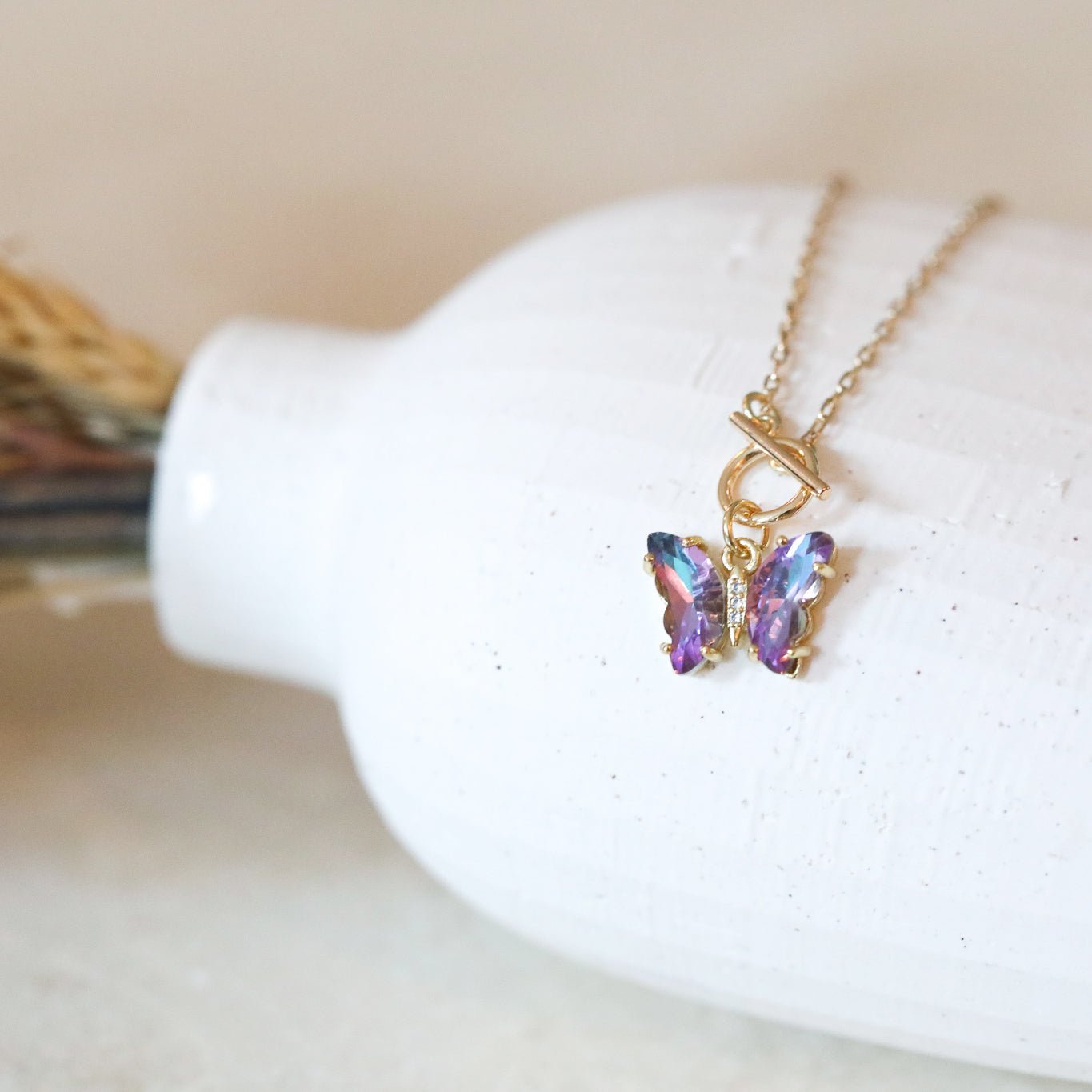 Crystal Butterfly Toggle Necklace