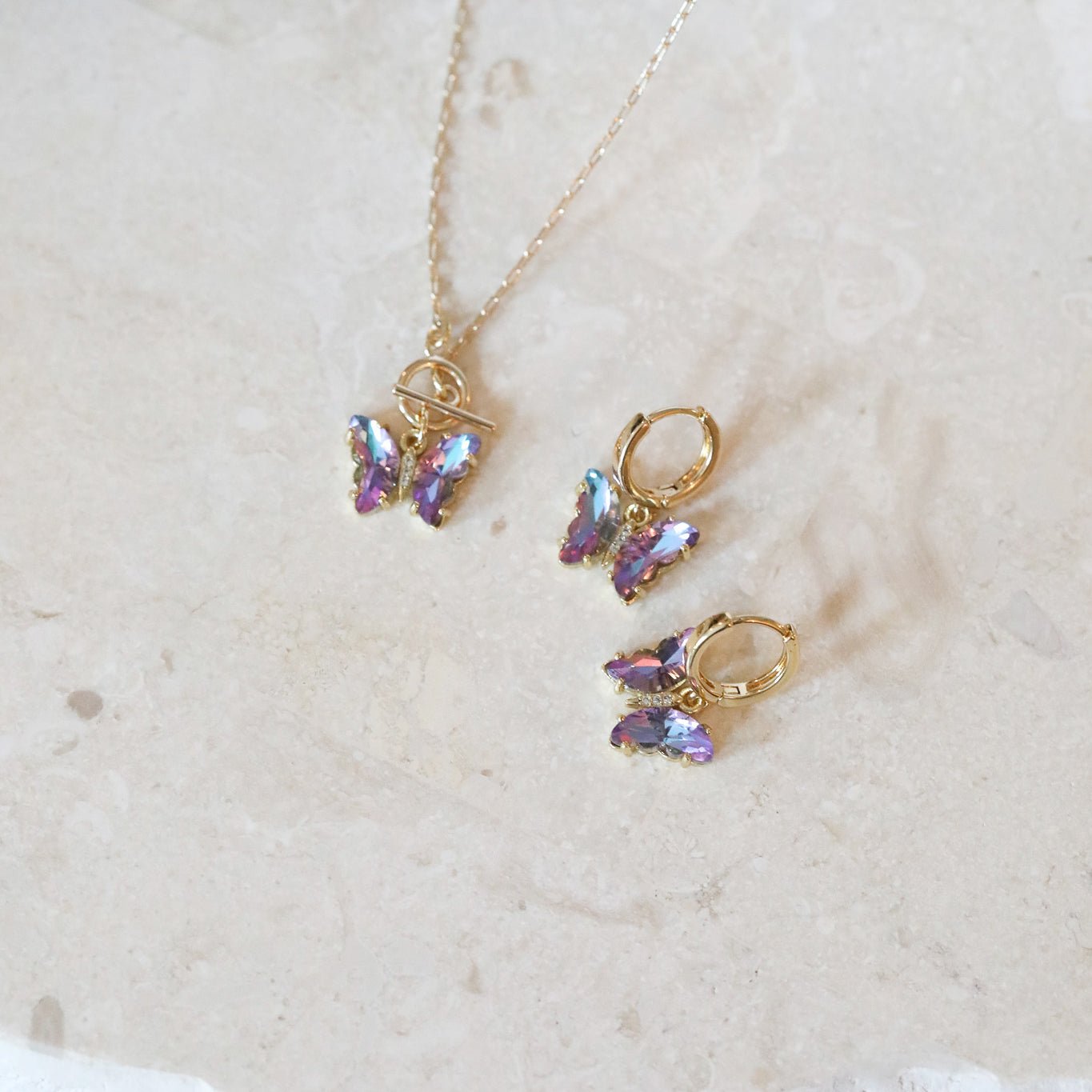 Crystal Butterfly Toggle Necklace