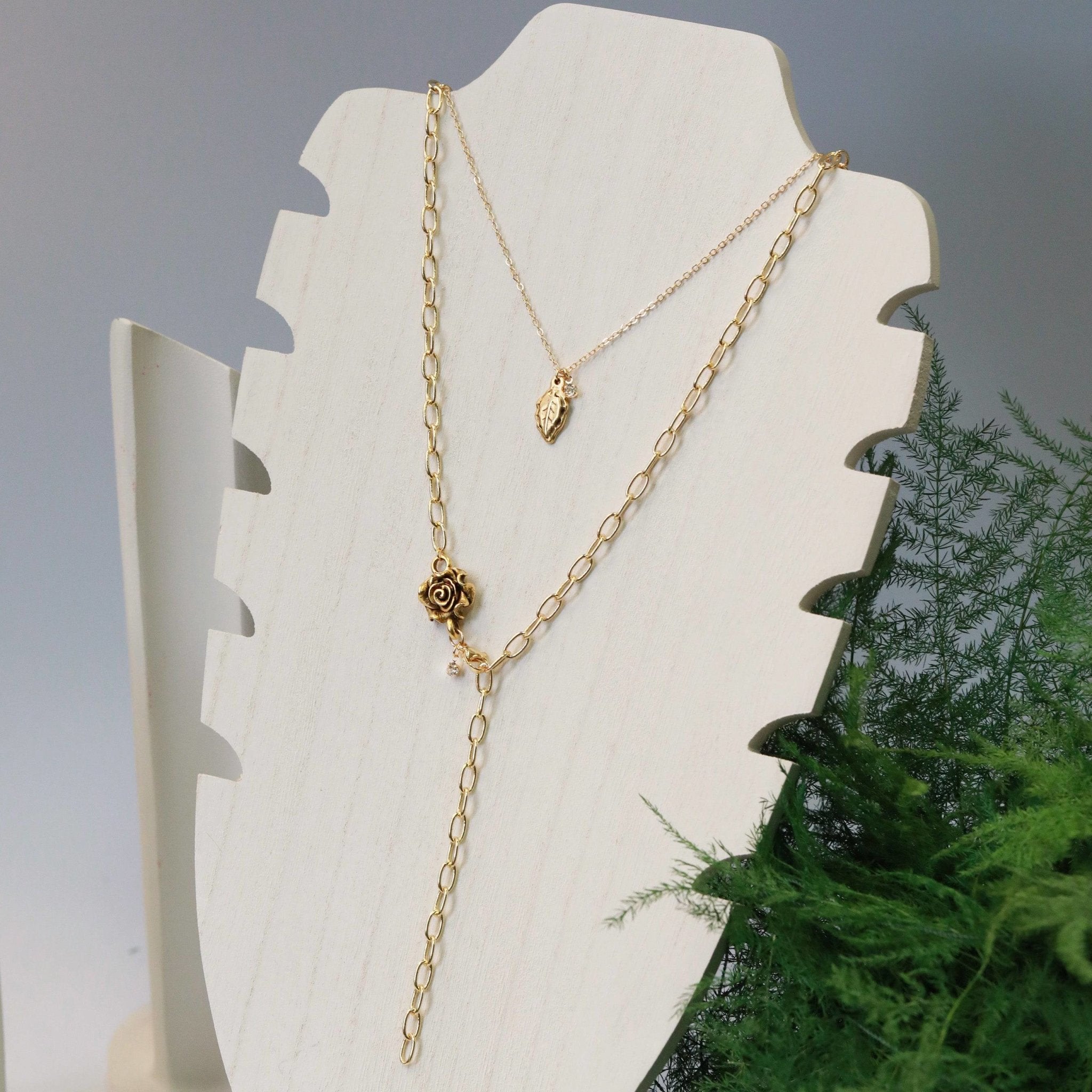gold leaf charm necklace with crystal charm layering option 2