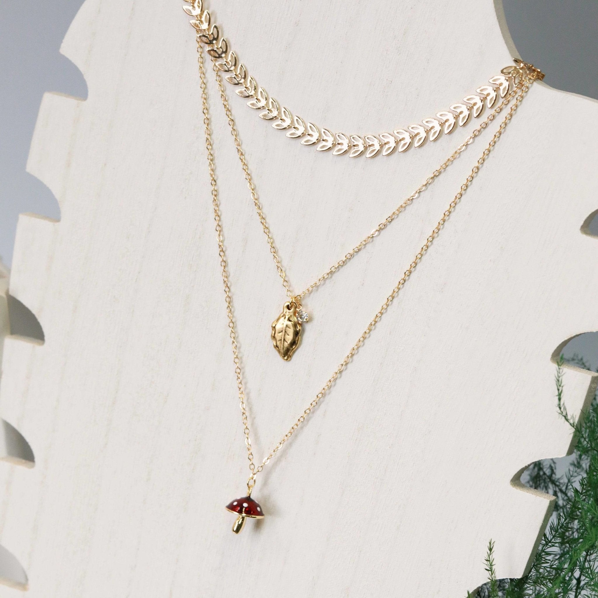 gold leaf charm necklace with crystal charm layering option 3