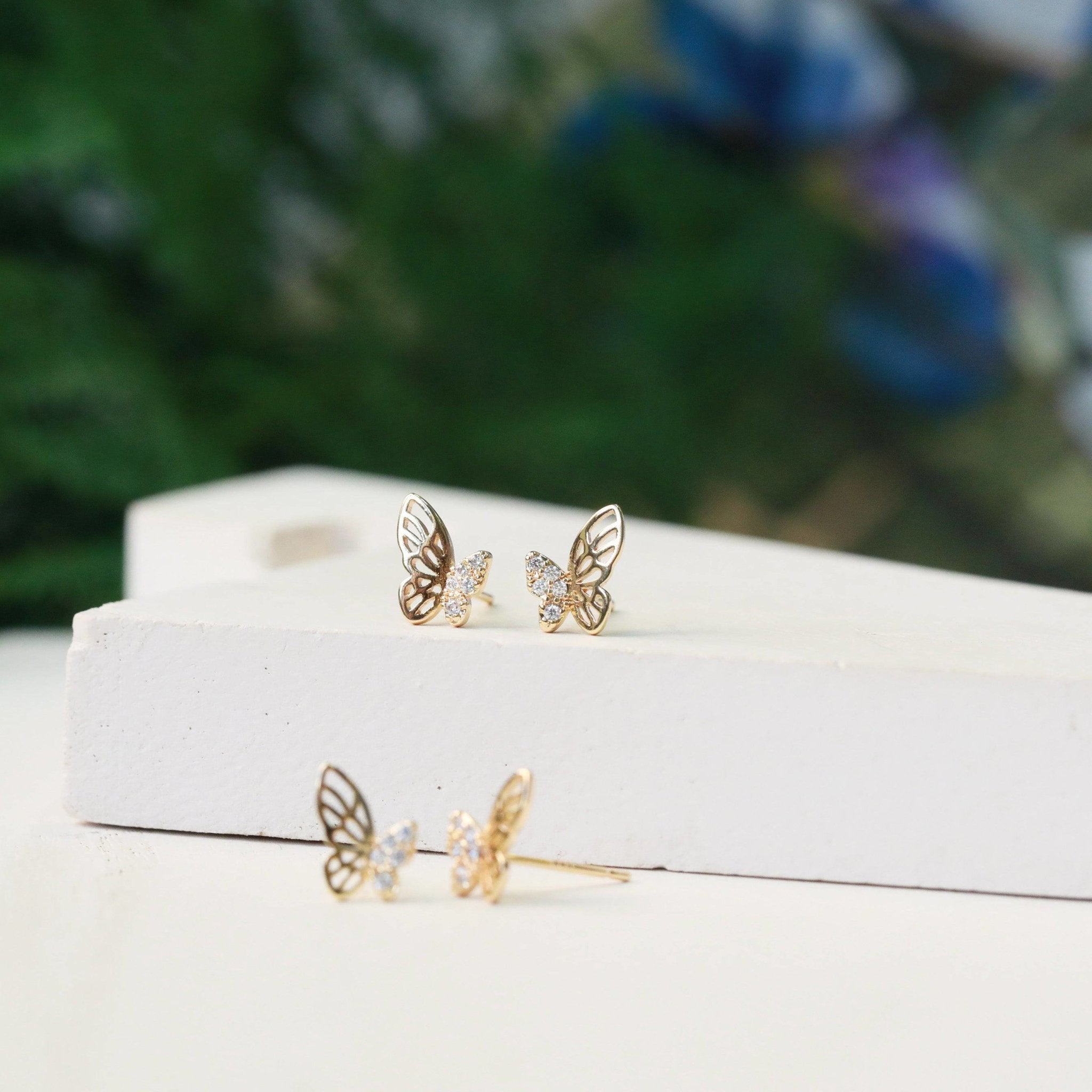 dainty butterfly crystal studs two pairs