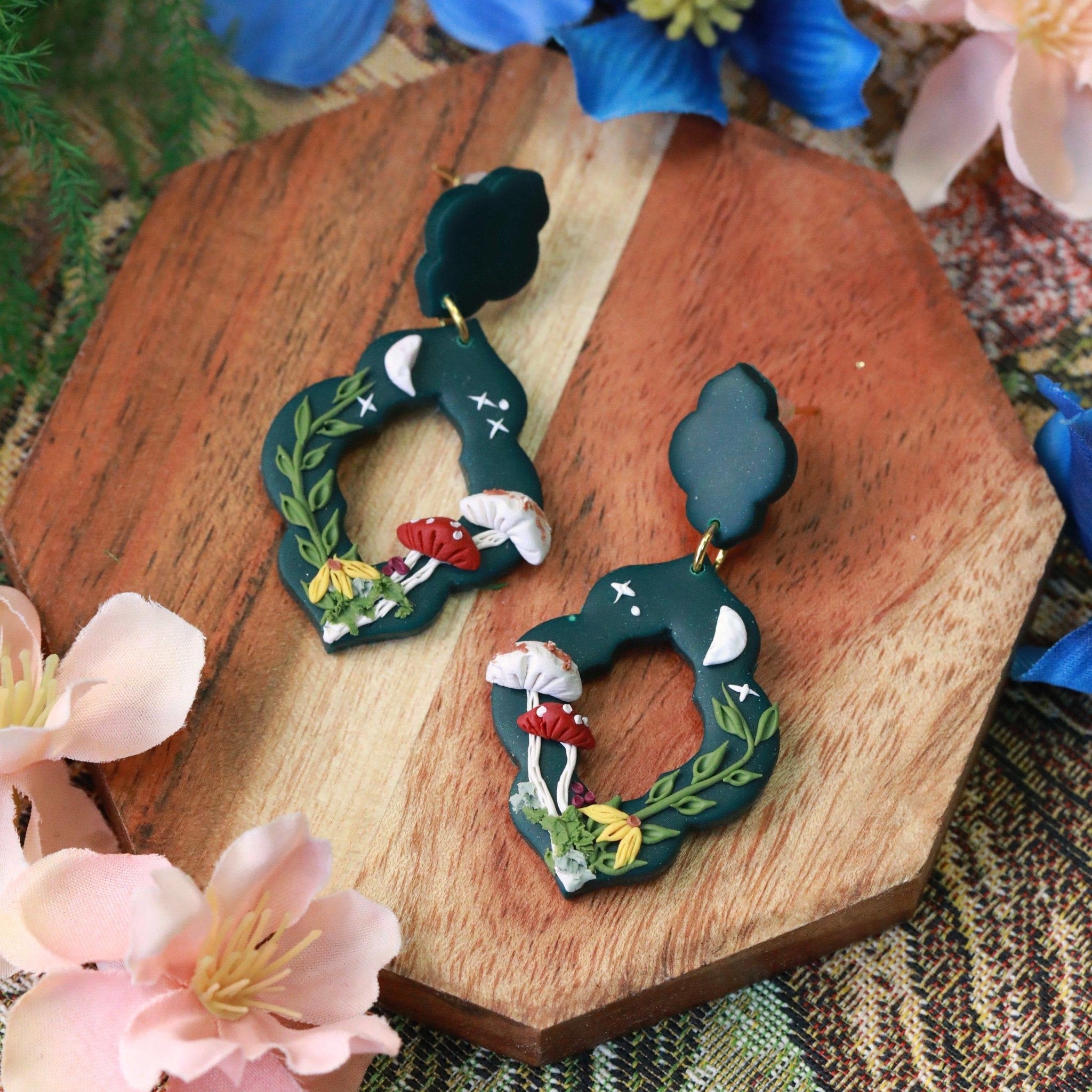 cottagecore scene forest green clay earrings by Everything Ky yand I top image