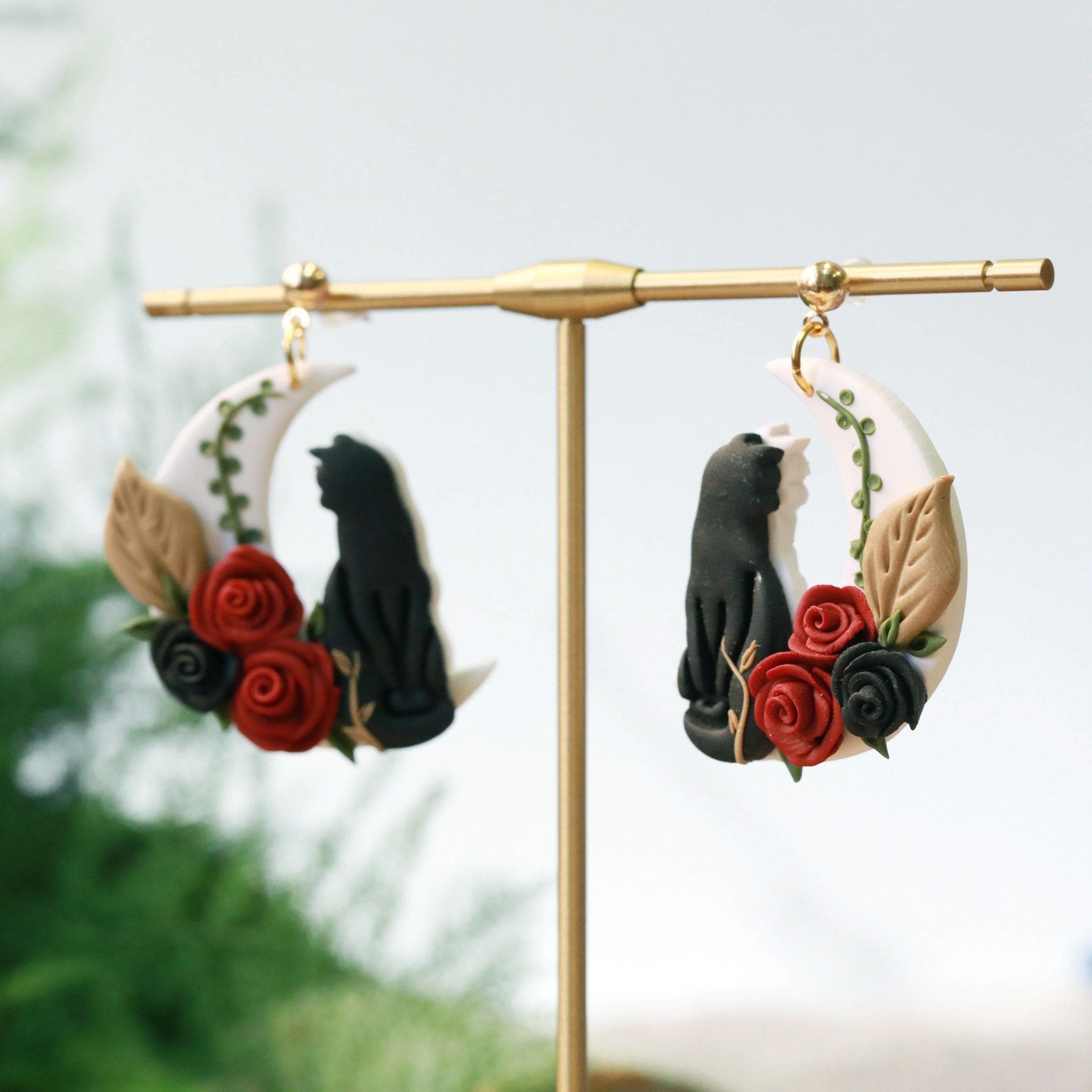 black cat moon clay earrings from everything ky and i hanging image