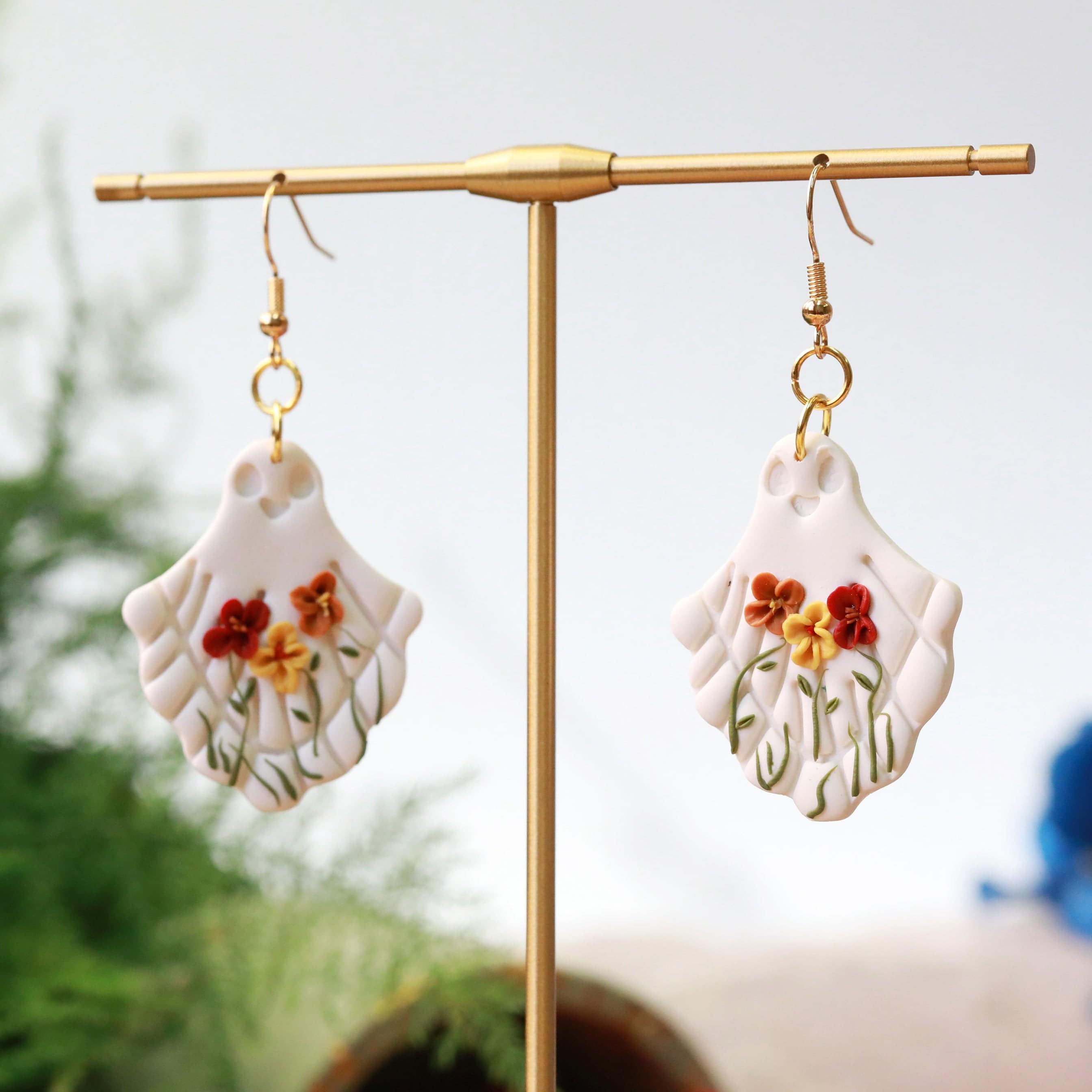 flower happy clay ghost earrings from everything ky and i hanging image