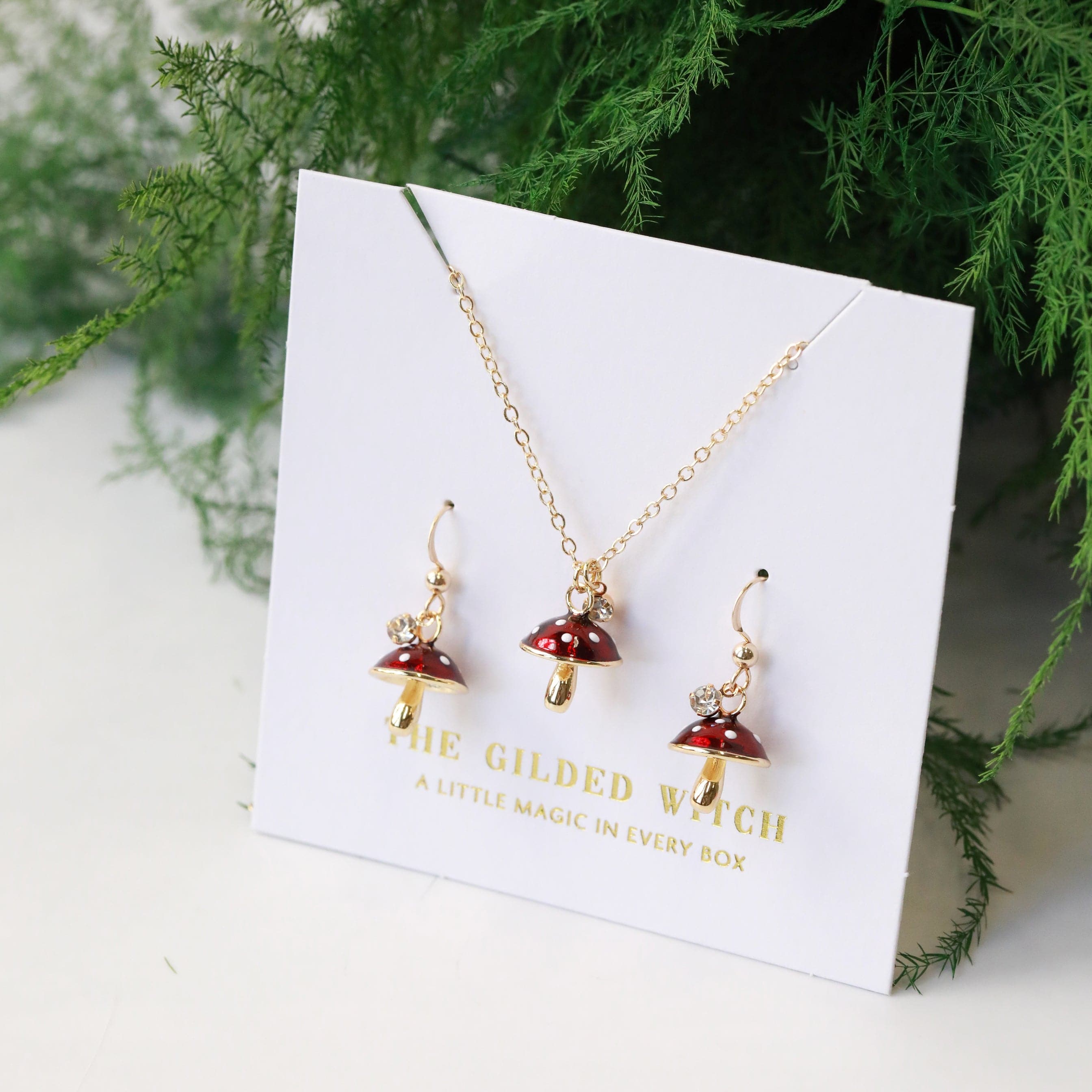 Sweet Shroom Necklace + Earrings Bundle - The Gilded Witch