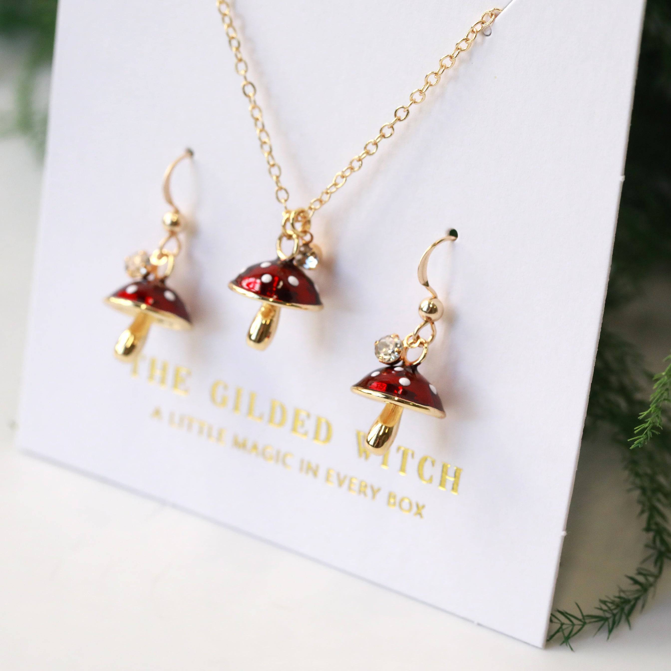 Sweet Shroom Necklace + Earrings Bundle - The Gilded Witch