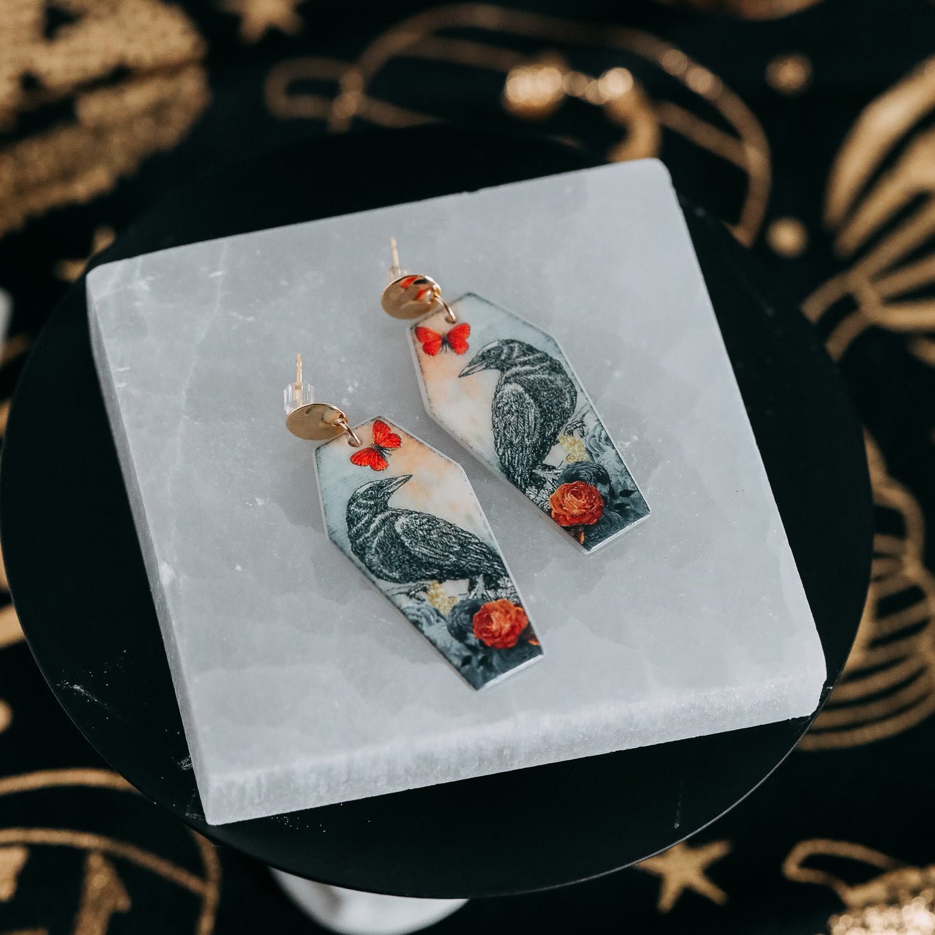 Raven Coffin Earrings