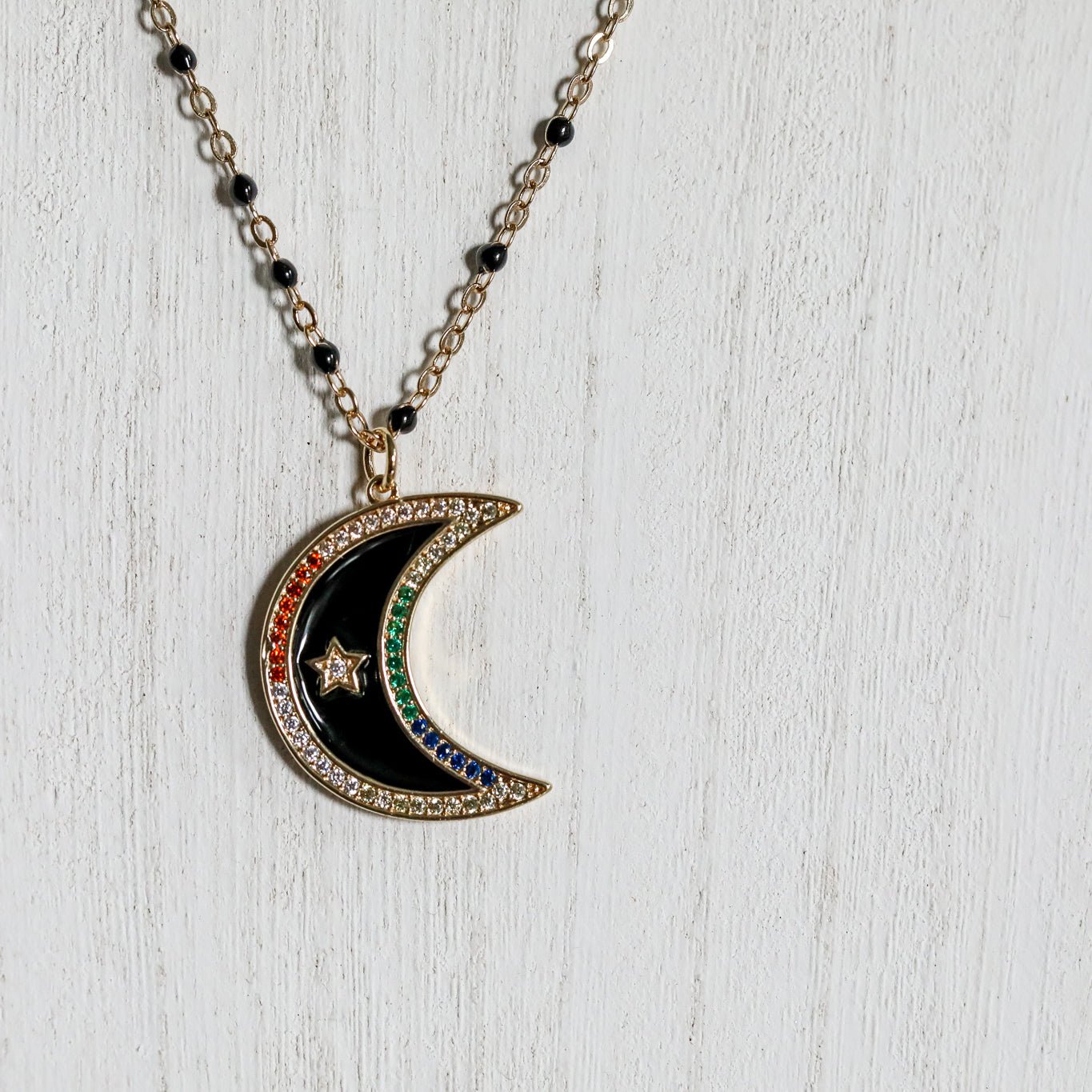 Black Rainbow Crescent Moon Necklace