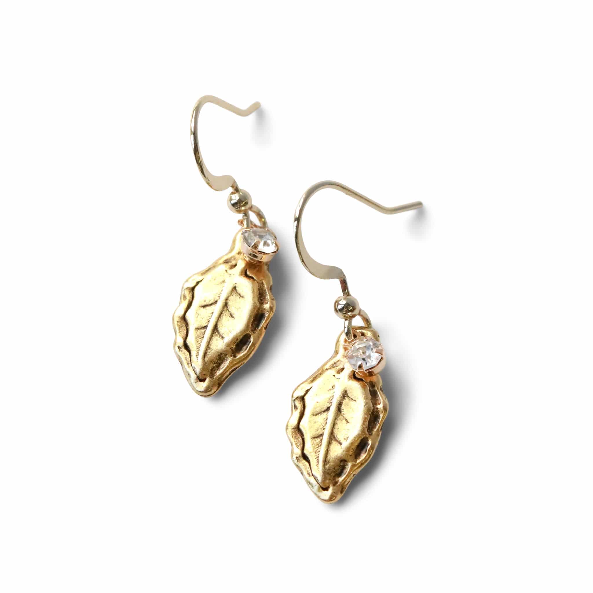 forest leaf charm earrings in gold with crystal charm cover image