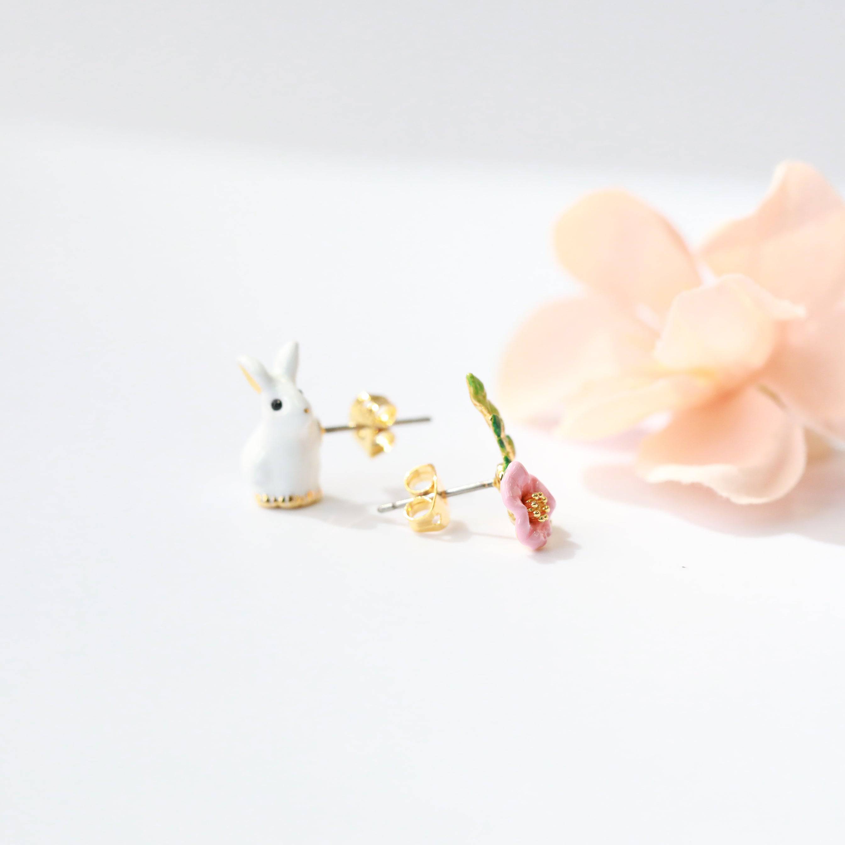 Enchanted Encounter Asymmetrical Bunny Stud Earrings - The Gilded Witch