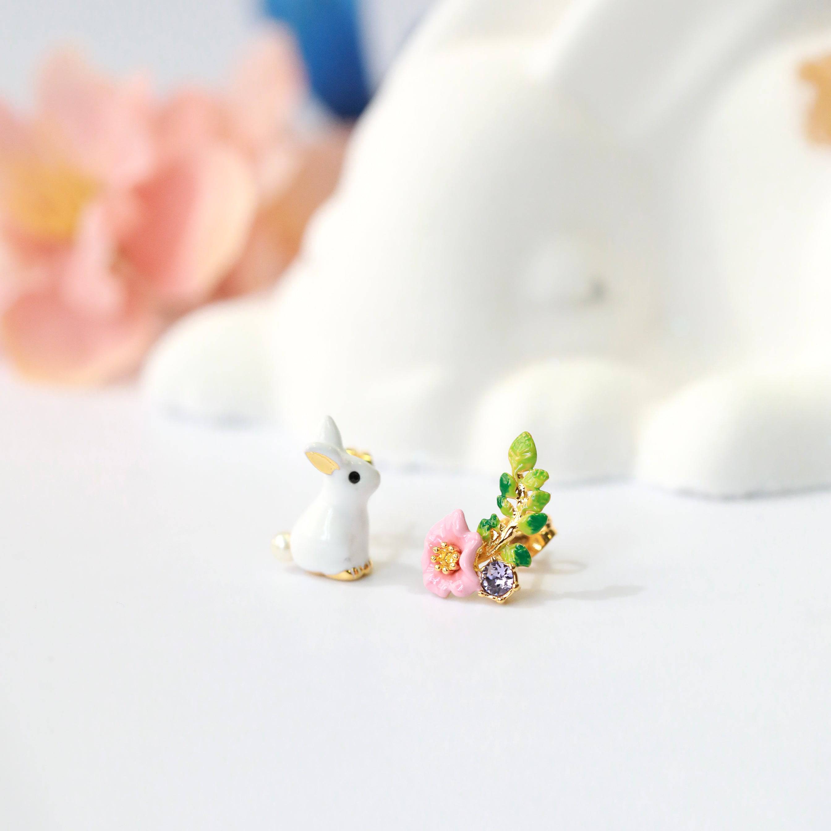 Enchanted Encounter Asymmetrical Bunny Stud Earrings - The Gilded Witch