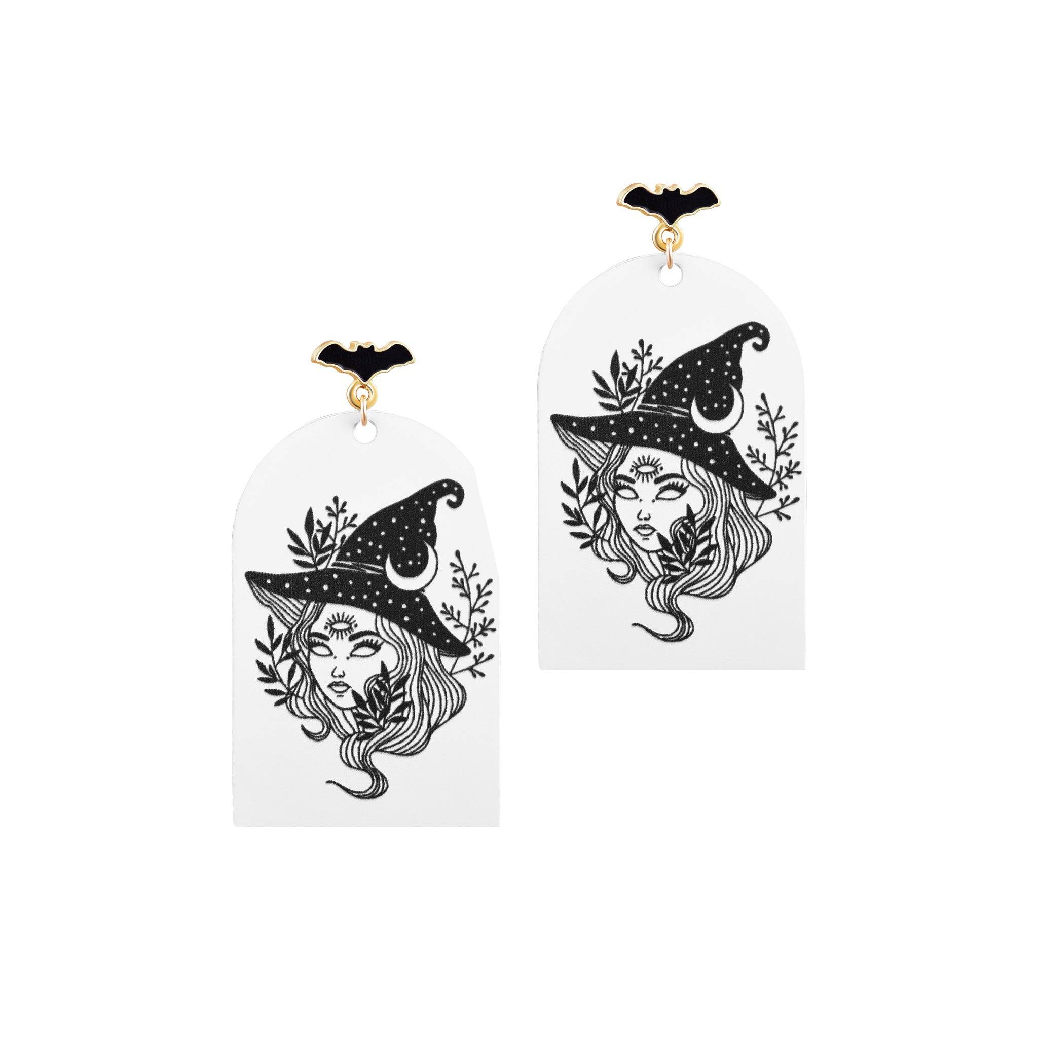 Painted Witch Stud Earrings - Black and White - The Gilded Witch