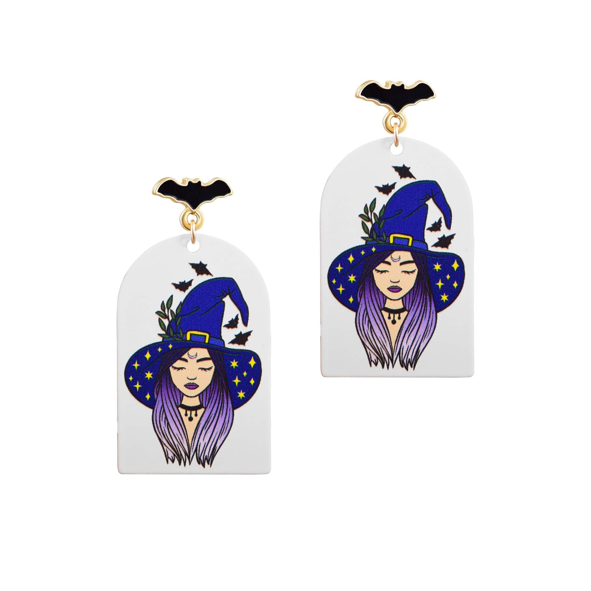 Painted Witch Stud Earrings - Purple + Blue - The Gilded Witch