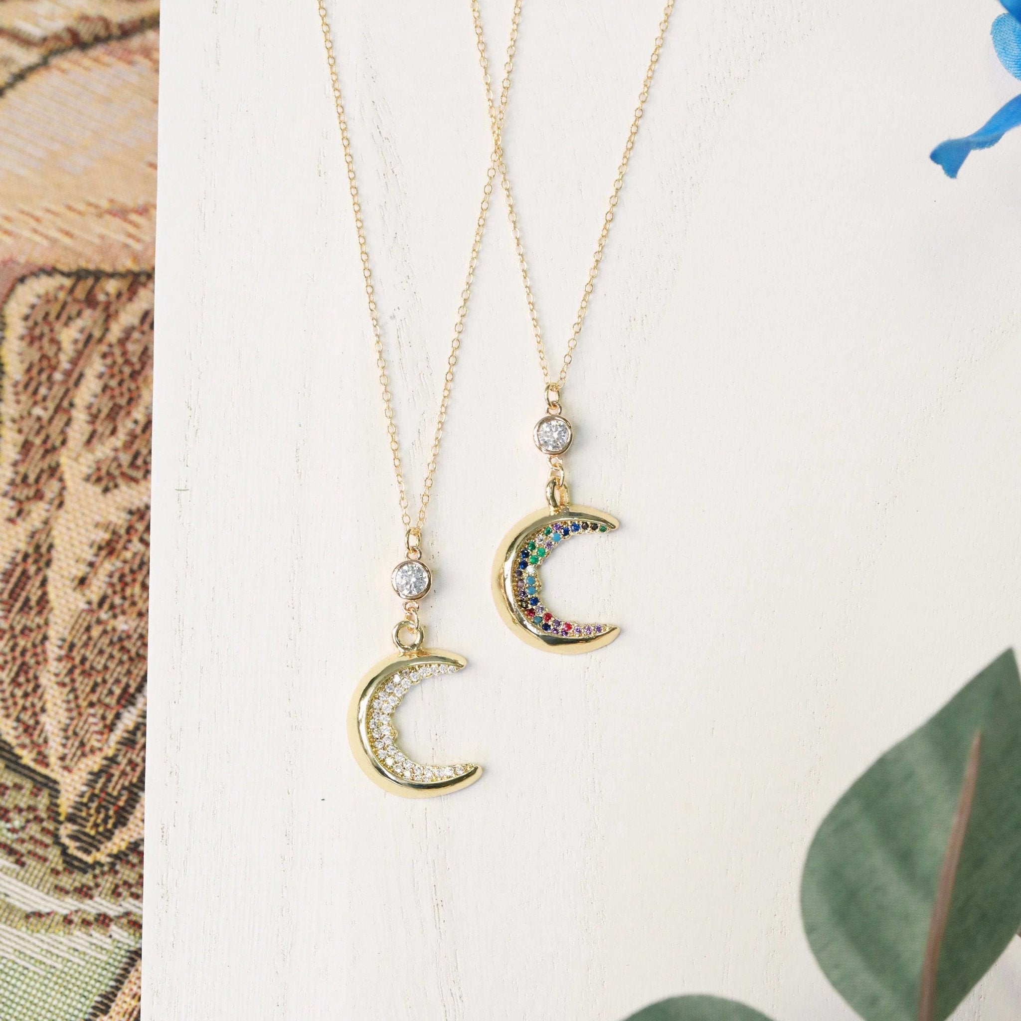 Crystal Crescent Moon Necklace - The Gilded Witch